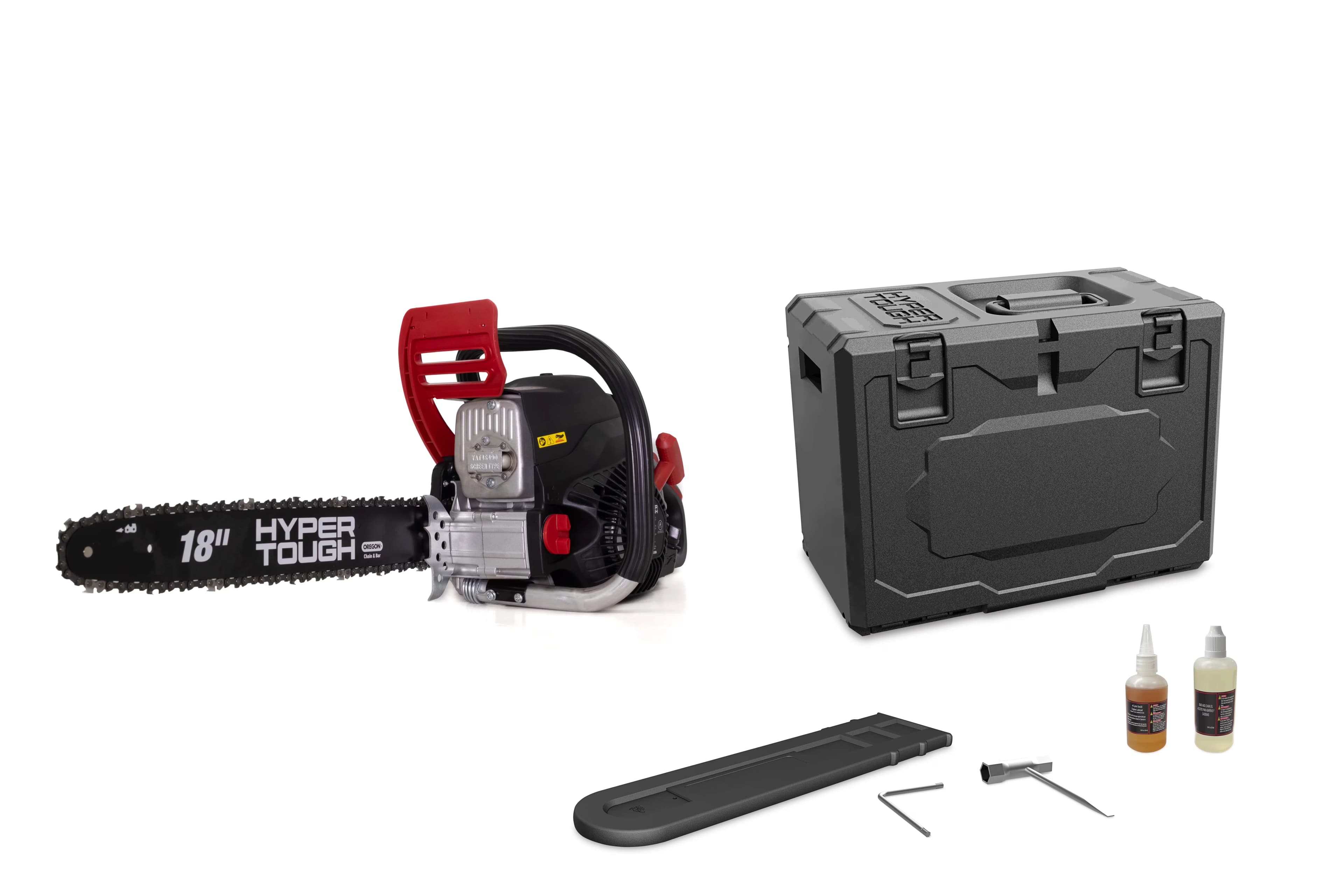Versatile Chainsaw with Chain Brake, 18" Oregon branded bar and chain, 18" 49cc 4-Cycle Gas Powered - Black/Red Model 713B9D