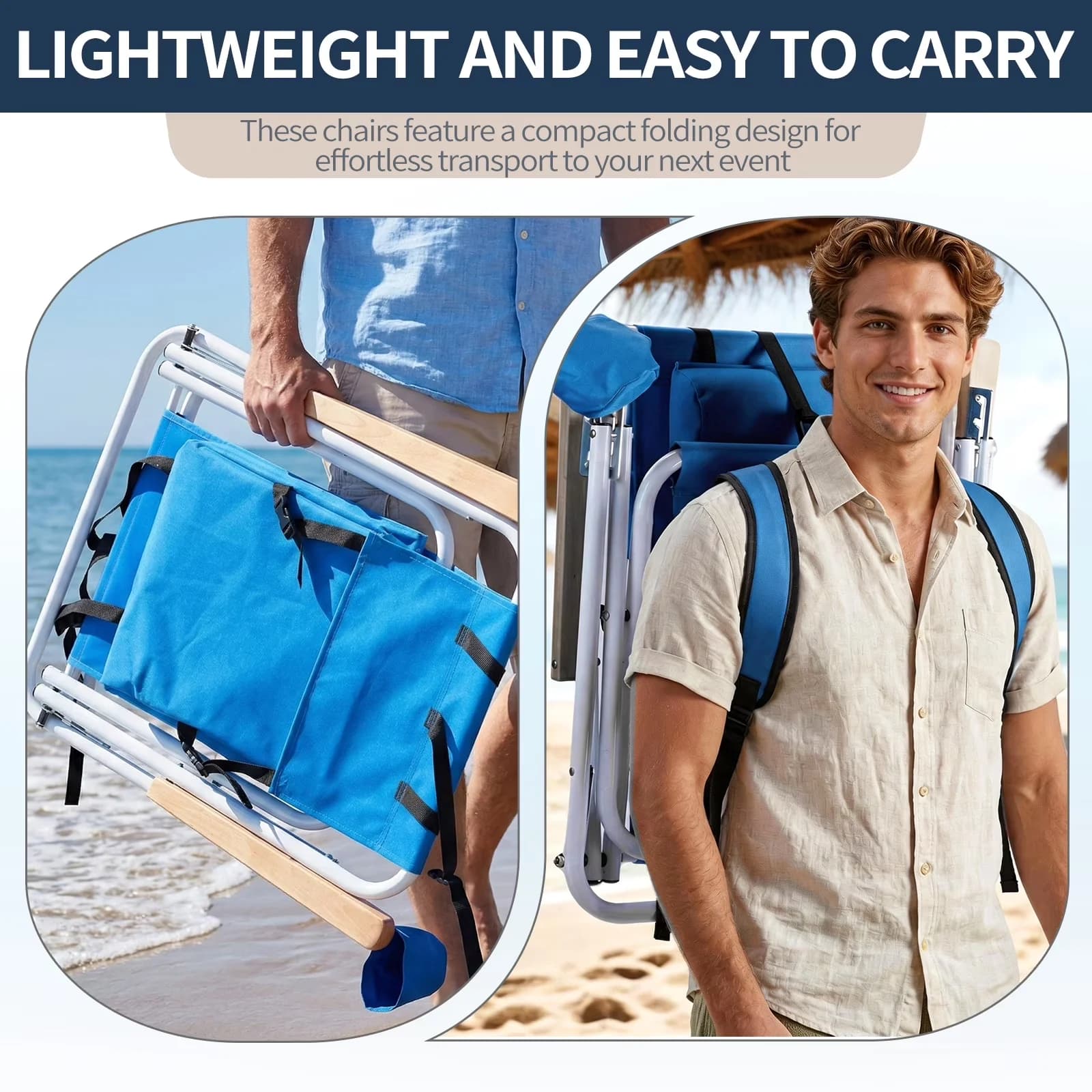 Reliable Beach Chair with Outdoor 4-Level Adjustable Folding, Protable Seating, Blue - Blue Model B4A47A