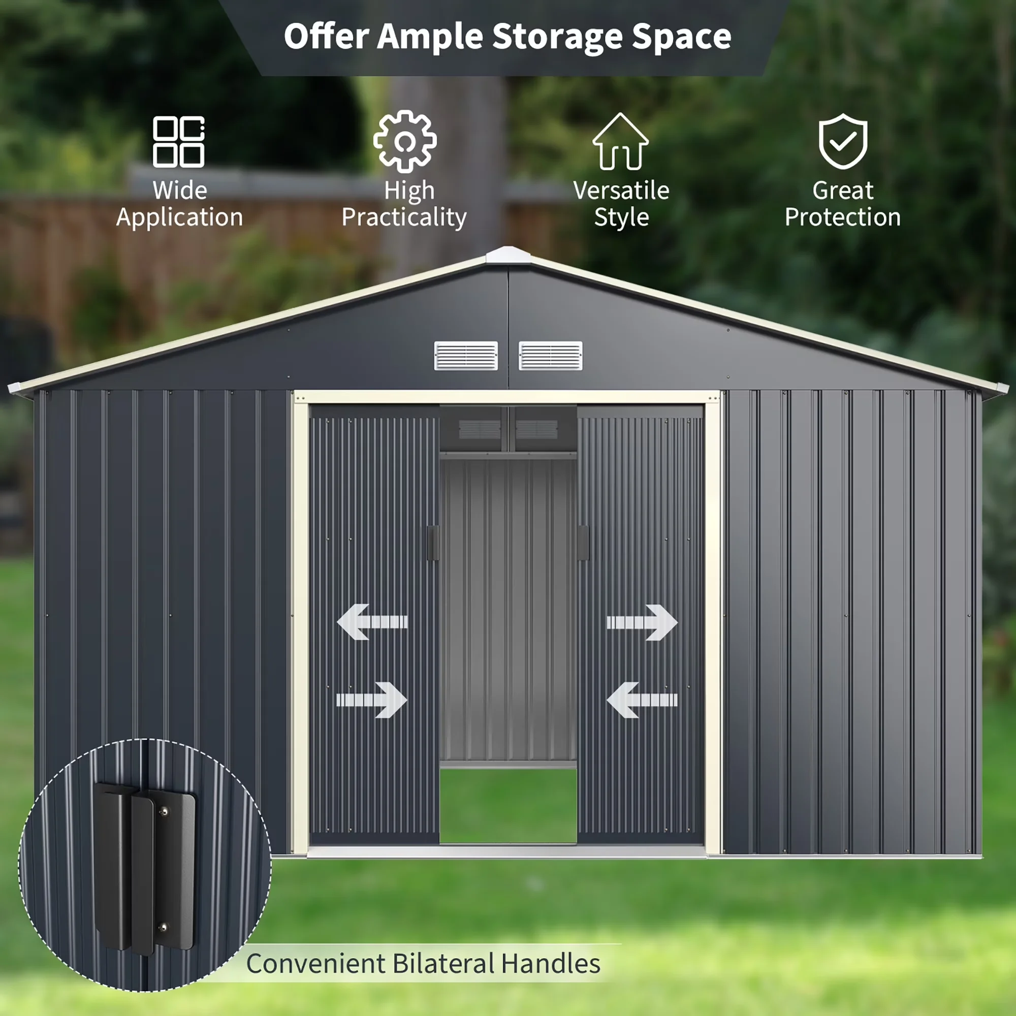Durable Shed with Weather-Resistant, Metal Storage - Color Coated Steel Grey for Garden Model C1090E