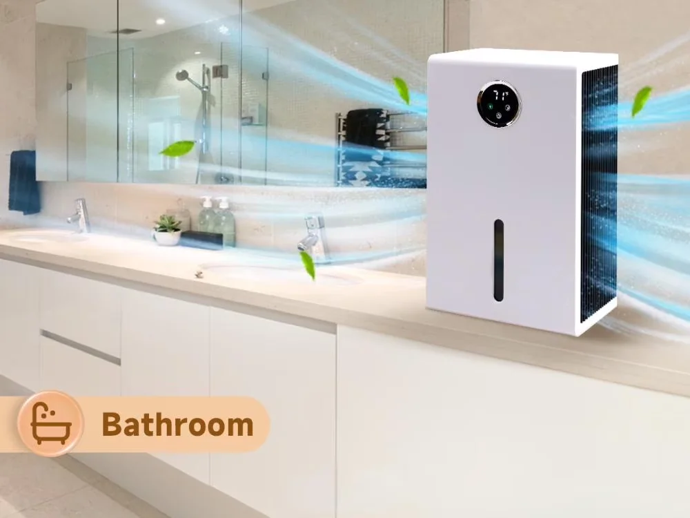 Dehumidifier Stylish with LED, Automatic Shut-Off, Coverage: 1,000 sq ft - White for Home Model 0D98C9