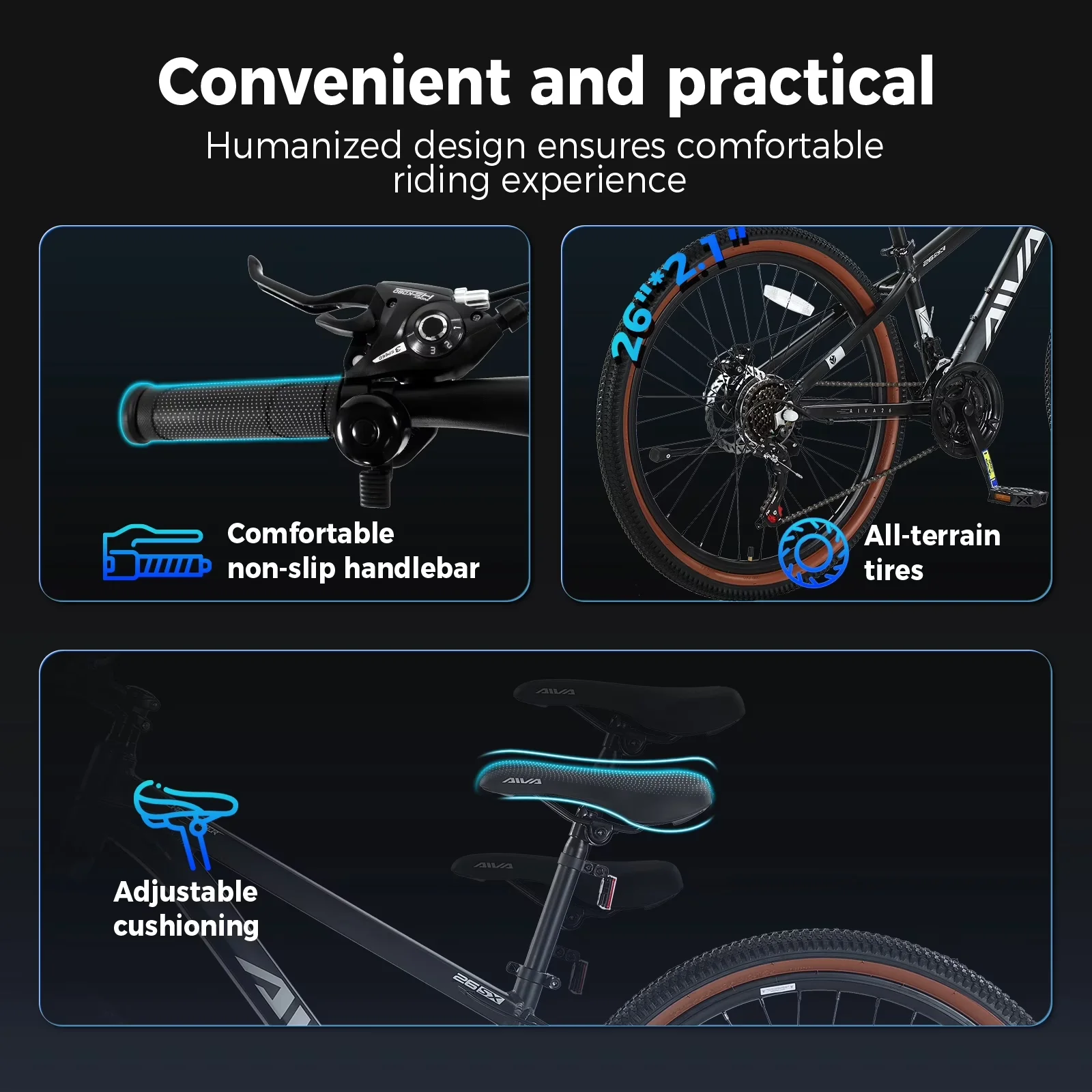 Efficient Mountain Bike with Adjustable Seat Height, Lightweight - Black Model 9EDDCB