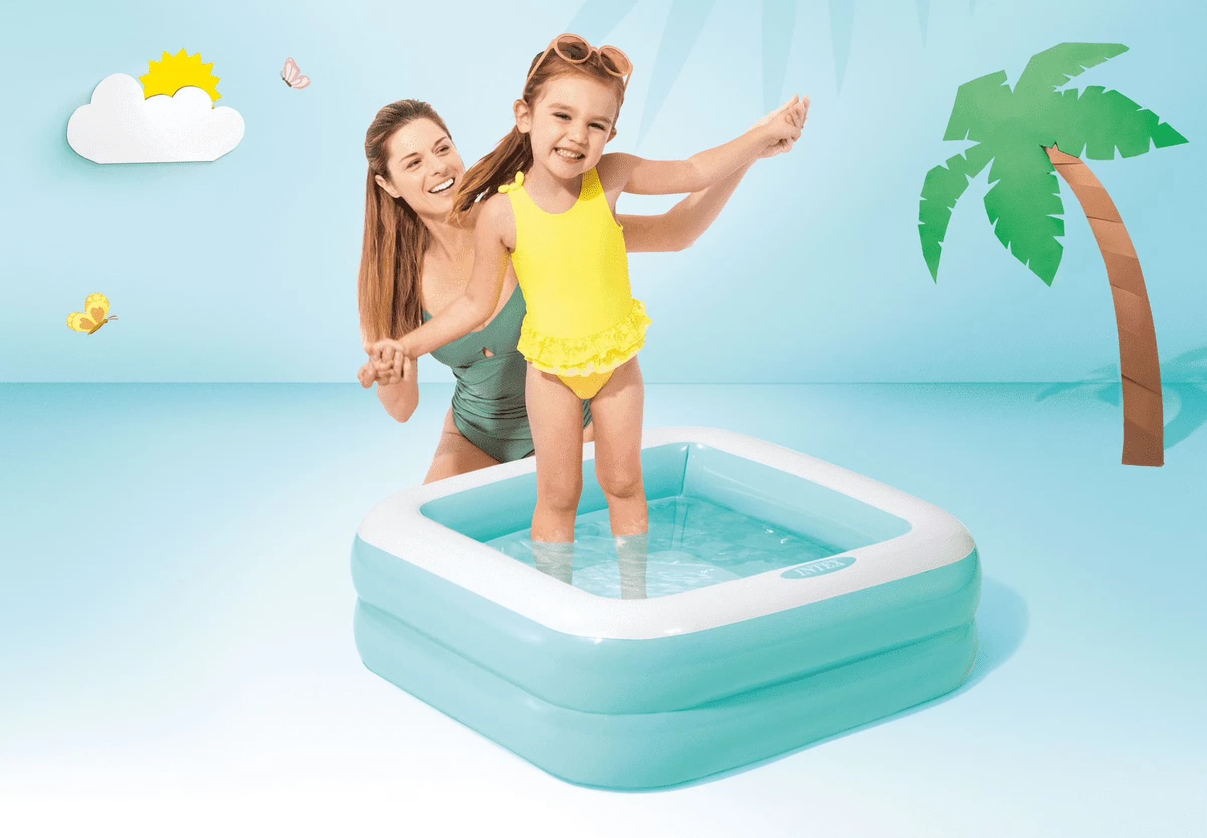 Durable Inflatable Pool with Puncture Resistant, Includes Repair Patch for Quick Fixes - Blue Model F9AFC0