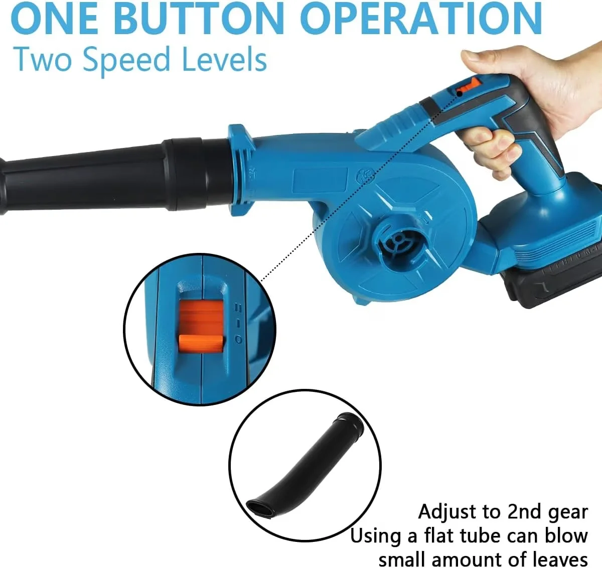 Sleek Leaf Blower with Battery, 18V, 2 Speed Modes for Patio - Commercial Quality Model 812D40