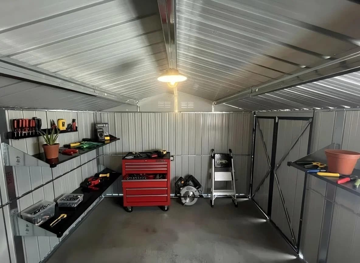 Essential Shed with Uv Resistant, Goods Shelves, Large Garden Tool Storage Building - 12' x 10' Model 9812C0