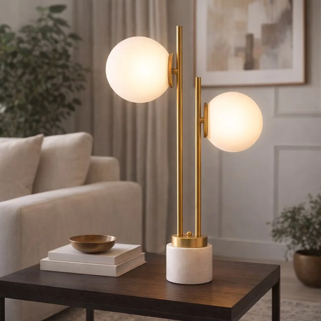 Table Lamp Reliable with Incandescent, Contemporary, Standard Lamps - Gold Brass for Living Room, Home Model 7FA688