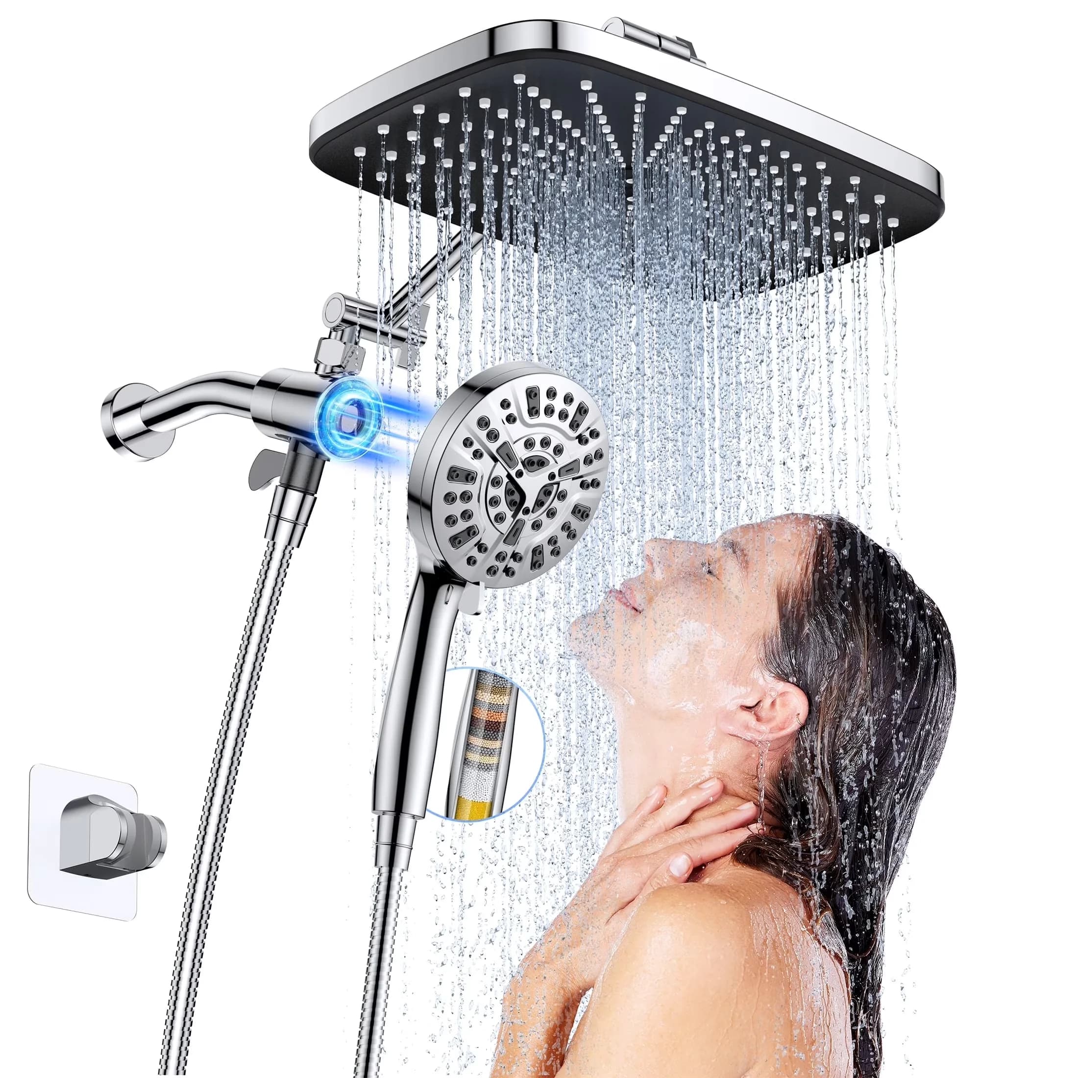 Professional Shower Head with Easy To Clean, Detachable - Silver Abs And Stainless Steel Model 8F2675
