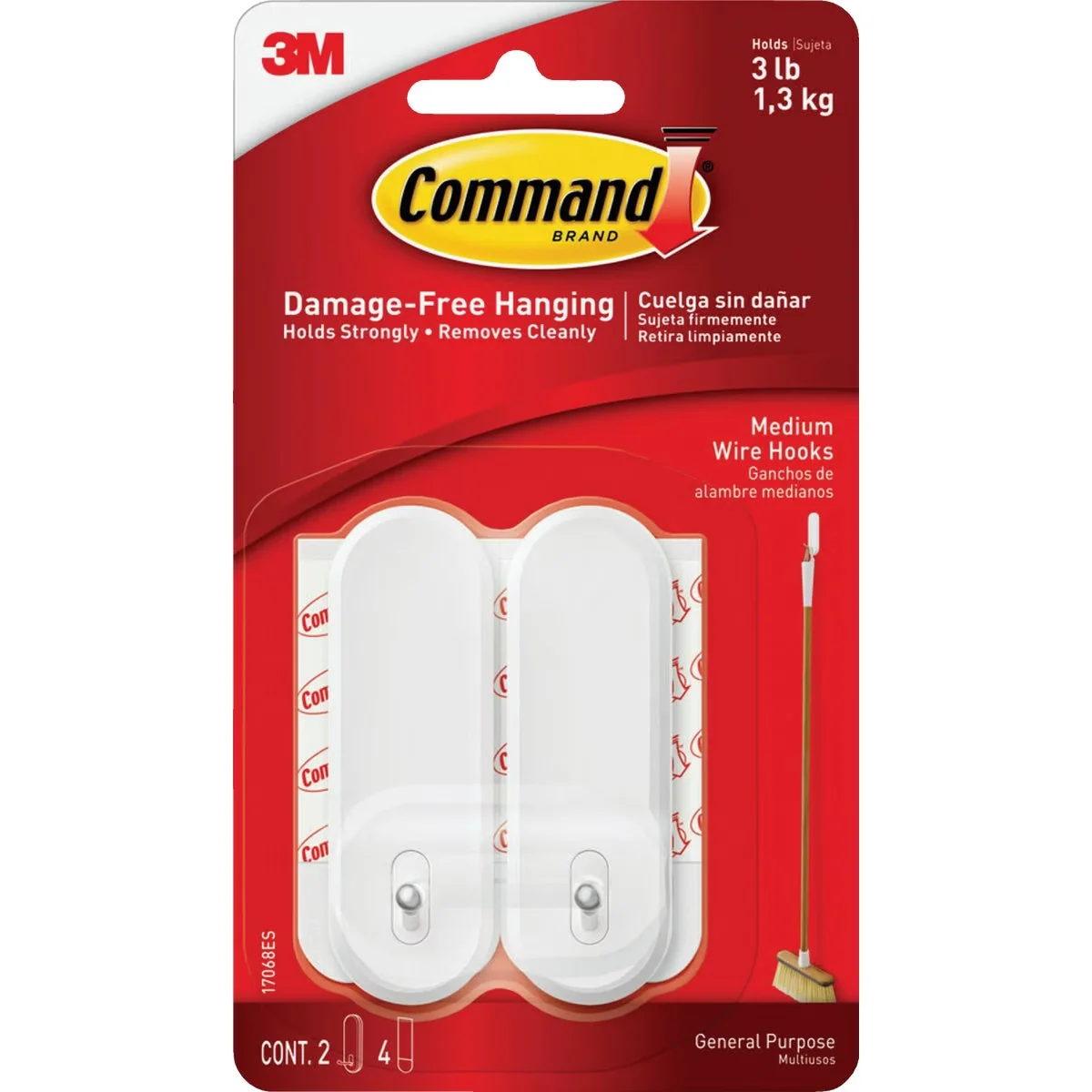 Reliable Damage-Free Hanging with Easy-To-Use, Organize (), White Wire Hooks - 2 Hooks Model A980DD