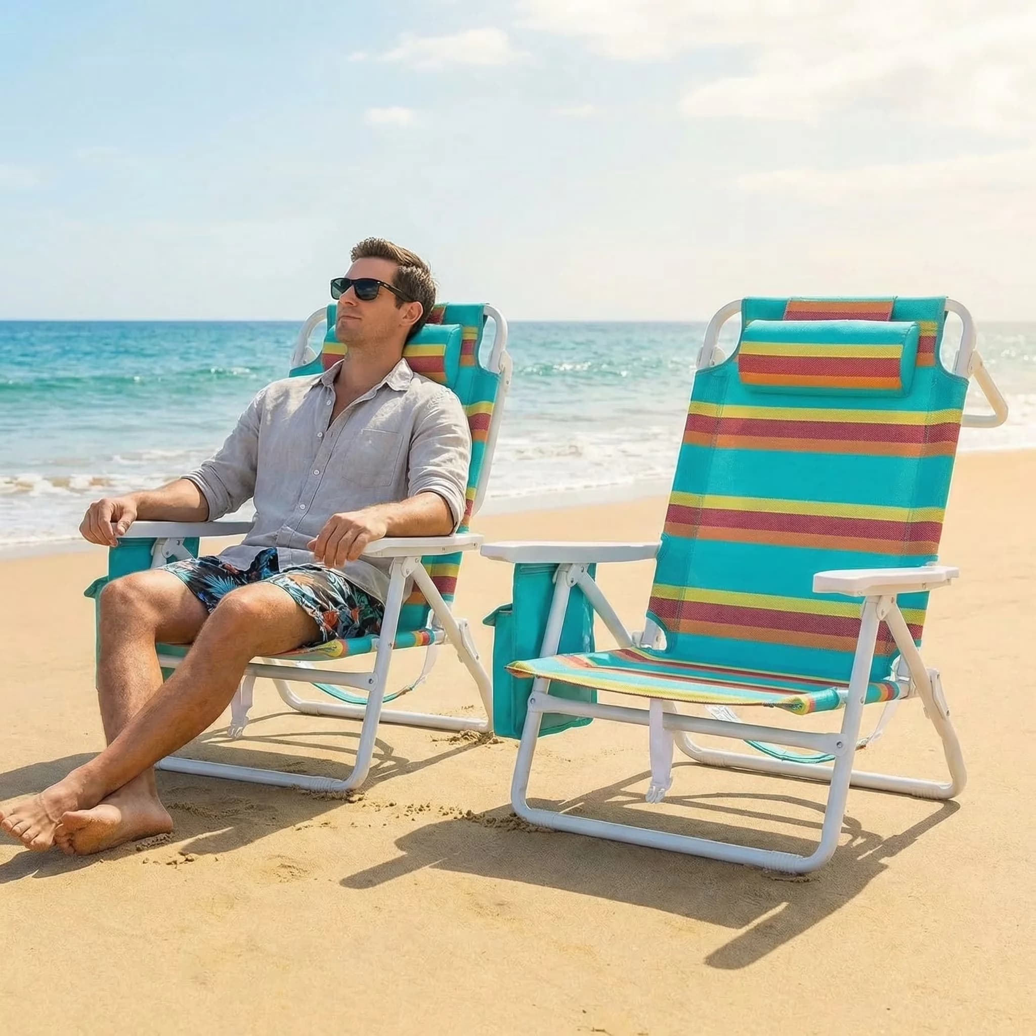 Premium Beach Chair with Folding, Adjustable, 2 Pack Backpack - Orange Model 7A39A5