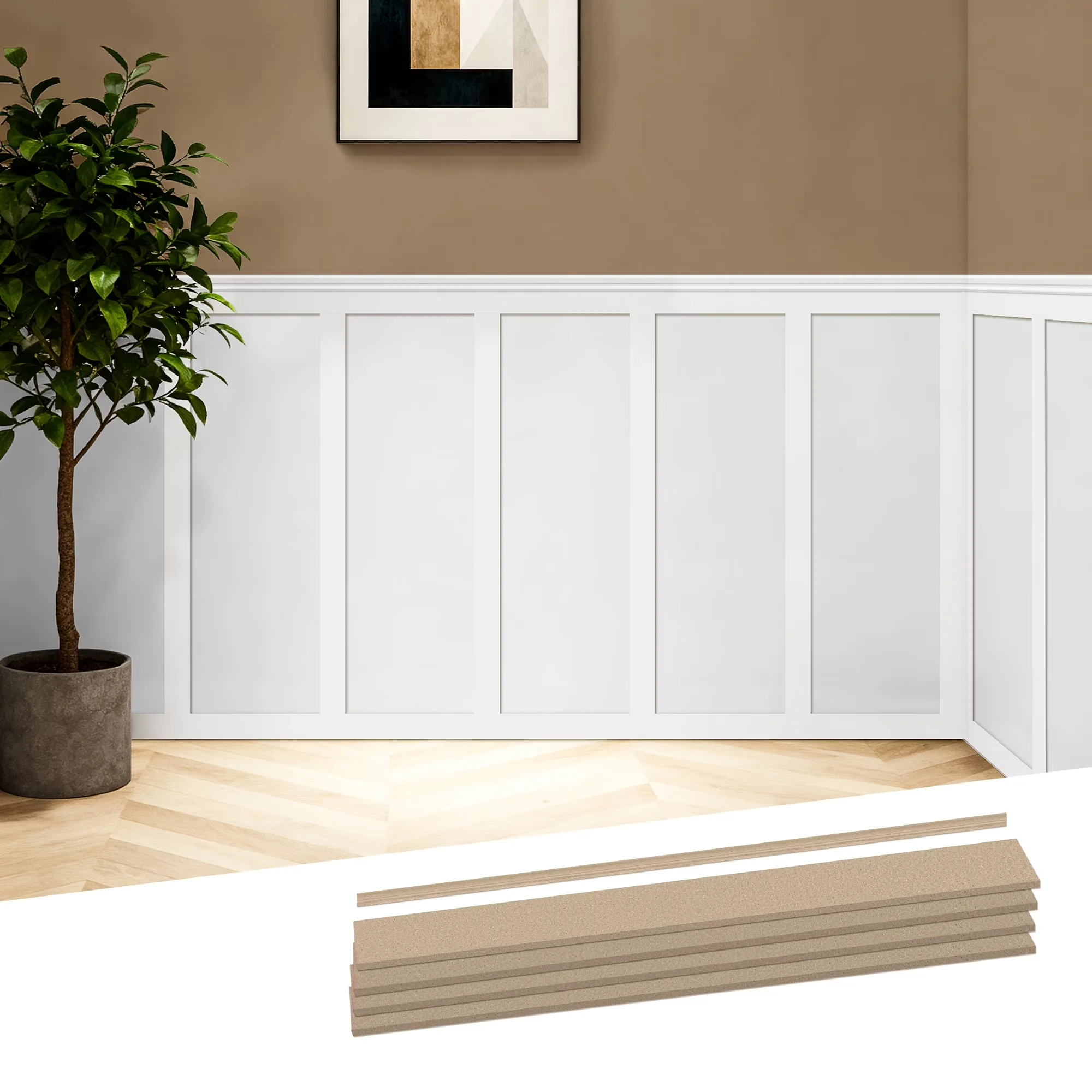 Quality Wallpaper Wall Decals Wall Covering with Easy To Clean, Easy Install MDF Accent, Premade Wainscoting - Off-White 47.2" x 3" Model 23D654