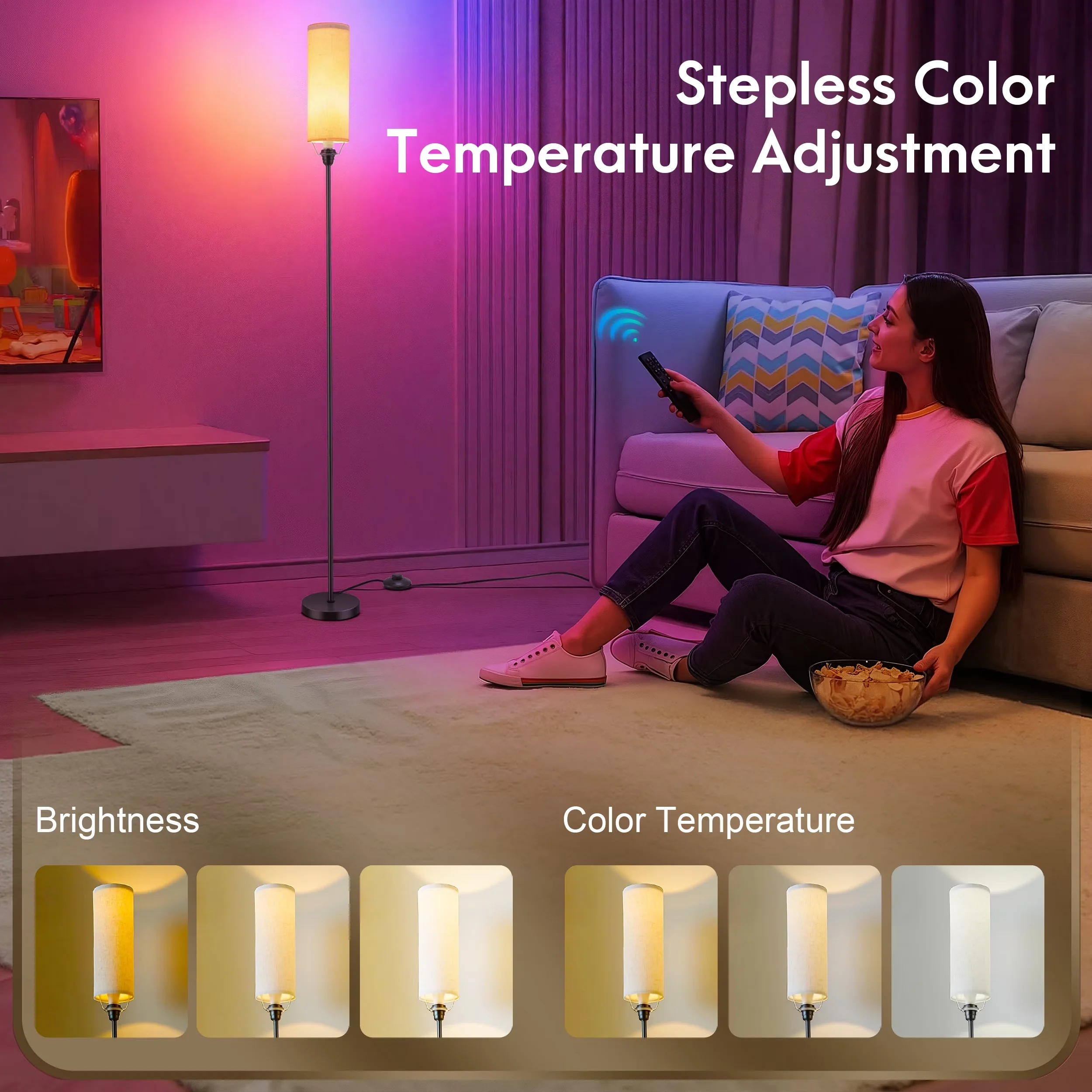 Innovative Floor Lamp with LED, 9W, 68.1” Dimmable Standing Tall - Multicolor Model A6DED0