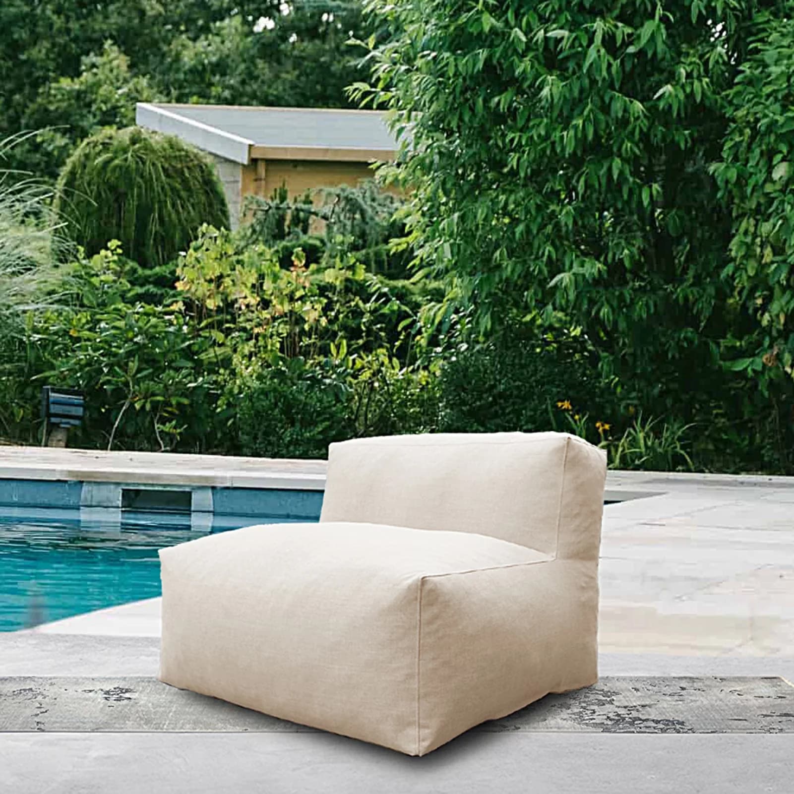 Modern Beach Chair with Traditional, Removable Cover, Washable - Beige Olefin Fabric, Foam Filling Model 655872