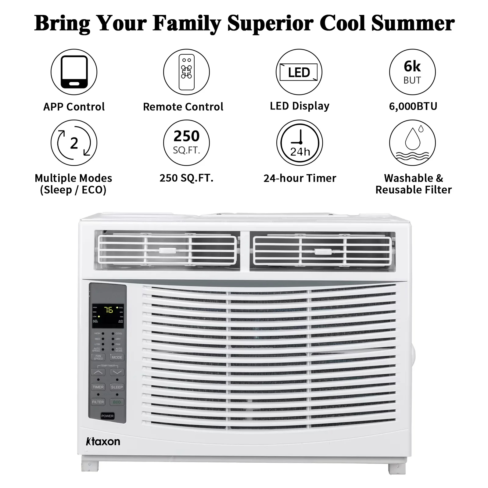 Air Conditioner Efficient with 6000 BTU, Timer, White - 6000BTU - Commercial Quality Model 43AE8E