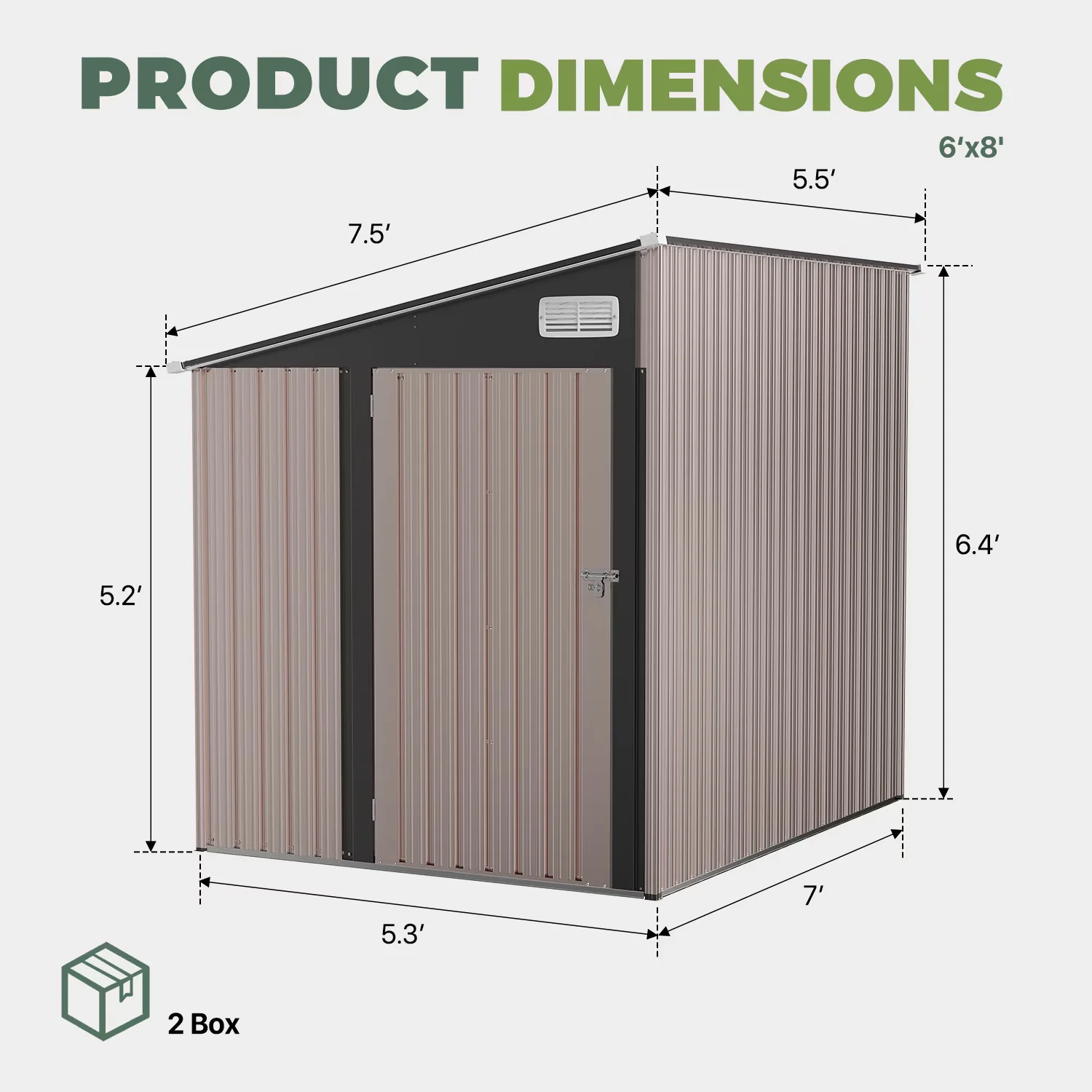 Professional Shed with Lockable Door, Lean-To, 8x6 ft Outdoor Metal Storage - Brown Steel for Patio Model 5835A0