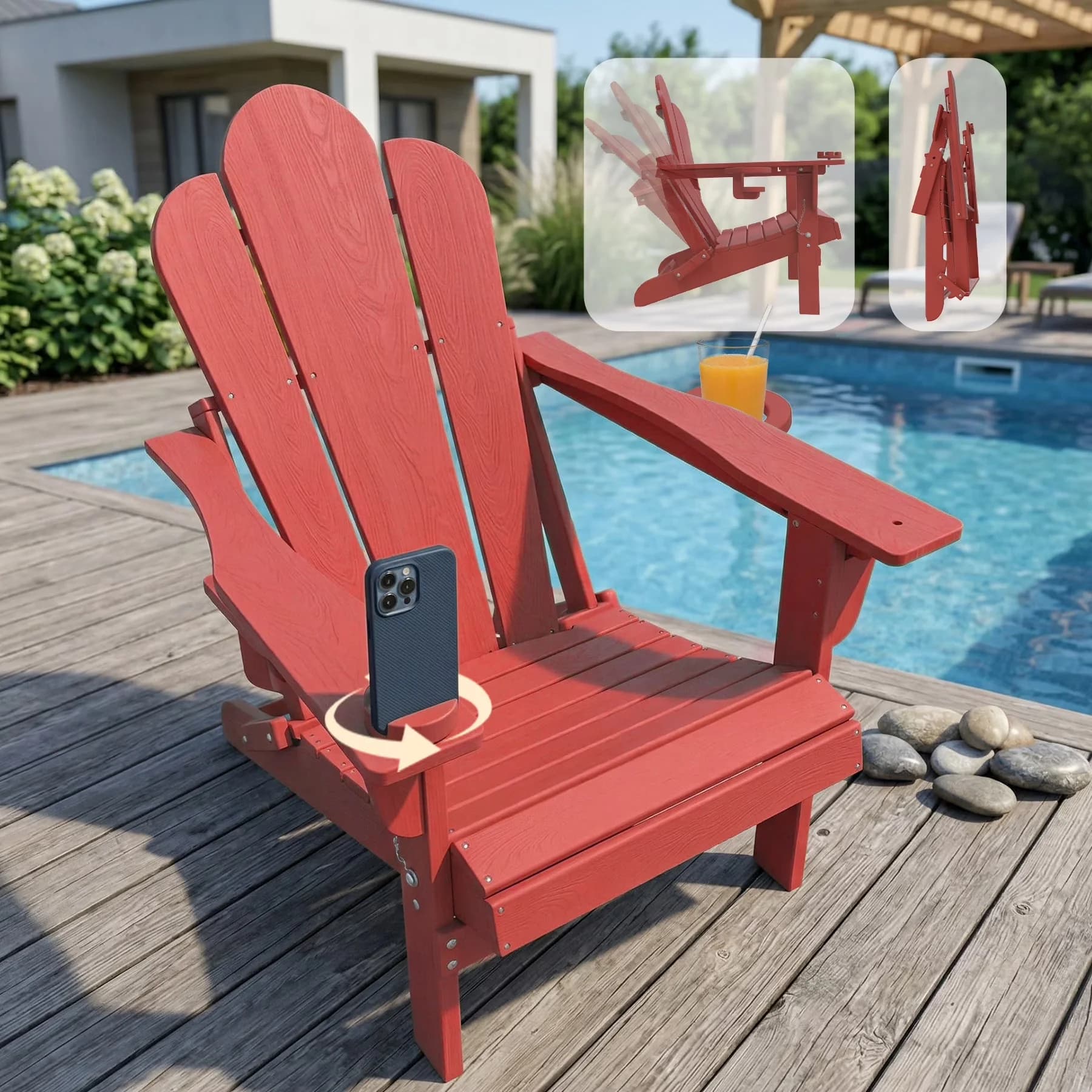 Patio Chair Sleek with Weather-Resistant, Waterproof, Water-Resistant - Hdpe,Steel Red Model B1E5D0