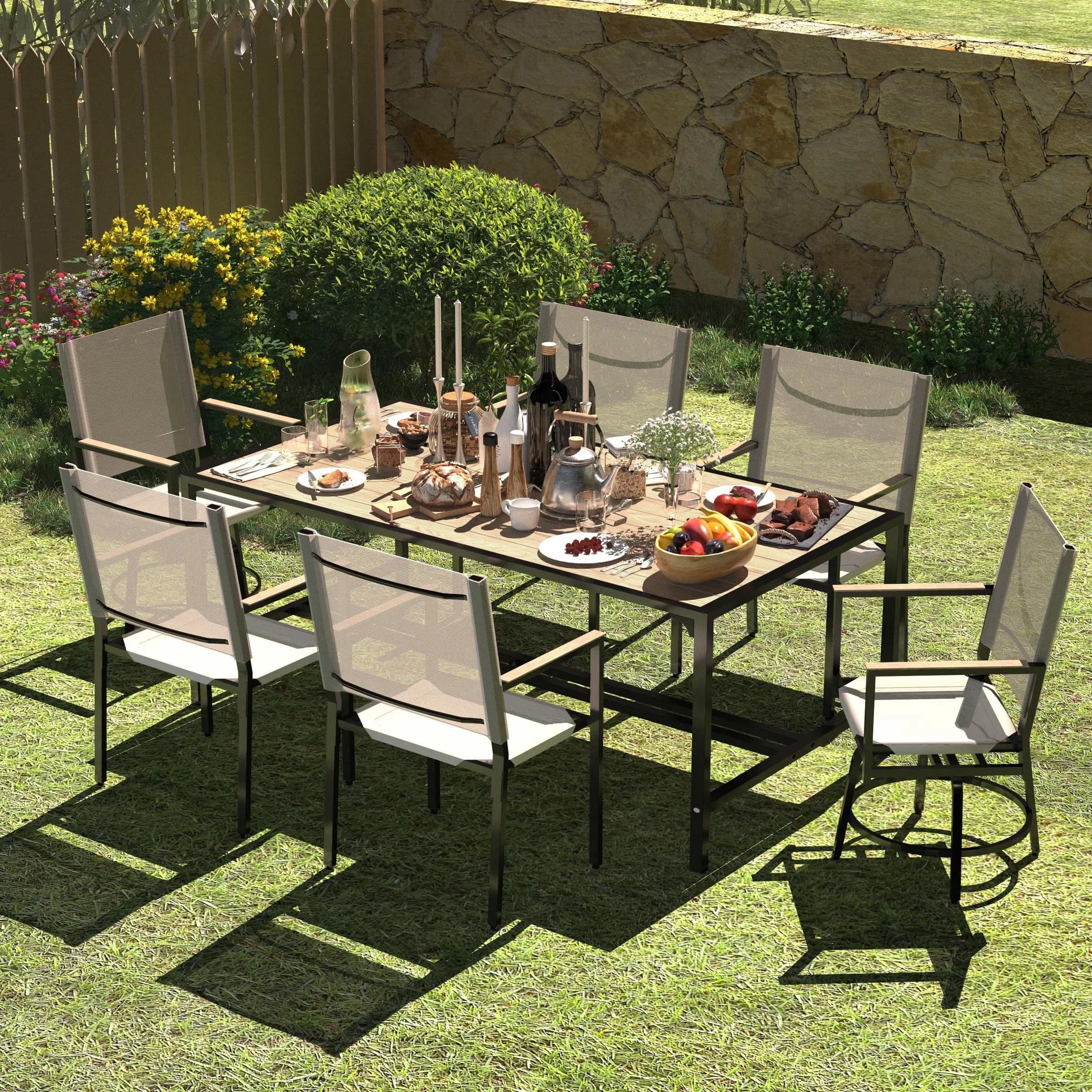 Classic Patio Conversation Set with Weatherproof, Dining Furniture - Textilene Beige Model DE34C2