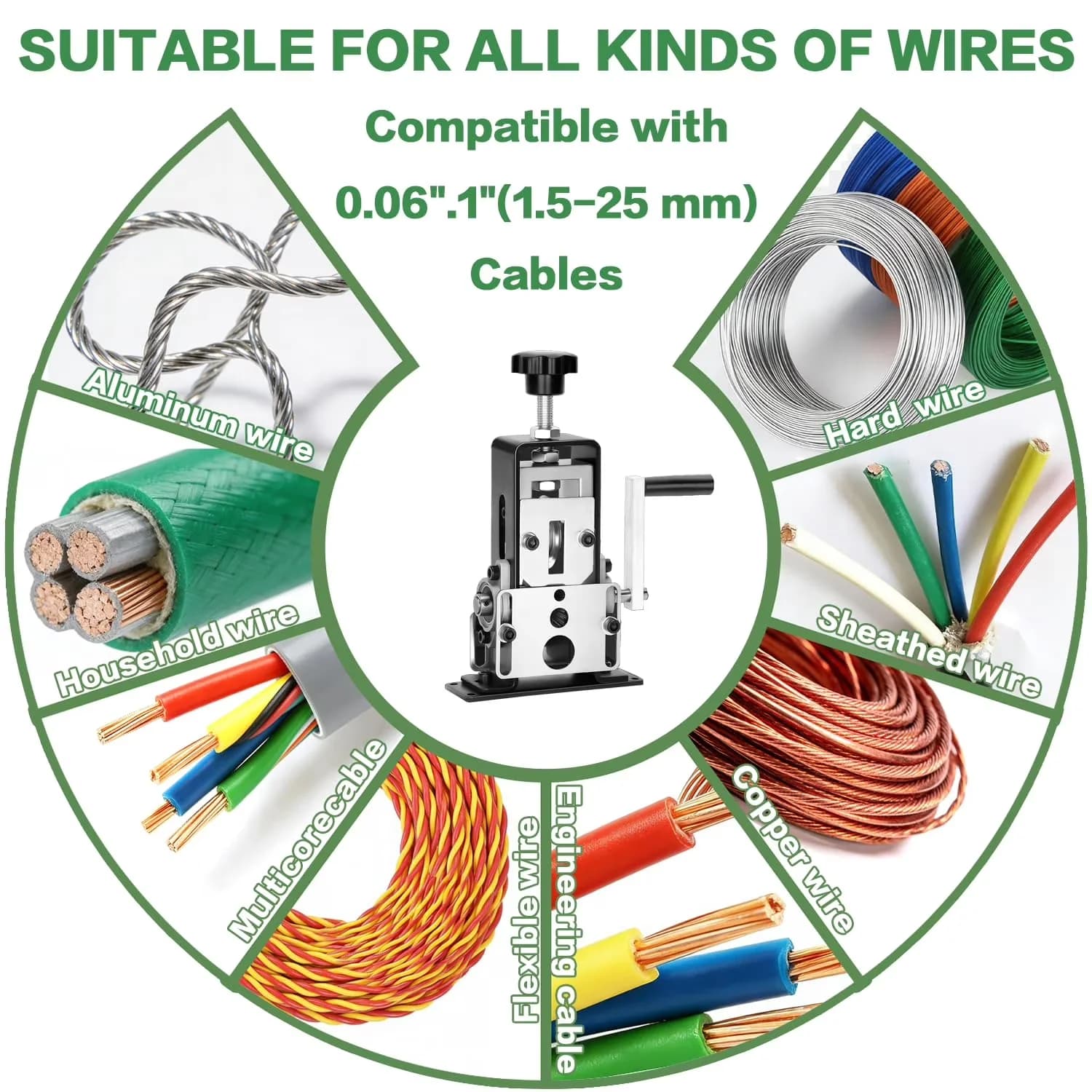 Woodworking Innovative with Adjustable, Manual Wire Stripper Machine, Drill-Powered & Hand Crank - 0.06-1" Model 5859A5