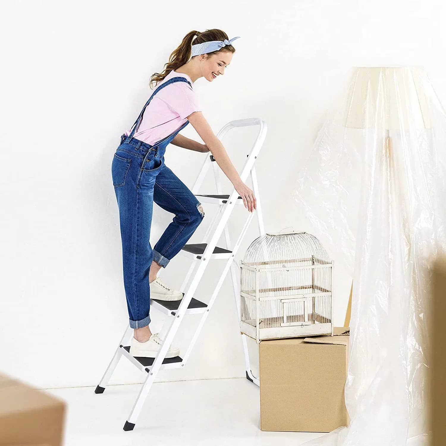 Ladders And Step Stool Reliable with 4 Ladder Folding - Q195 Steel White Model 62335A