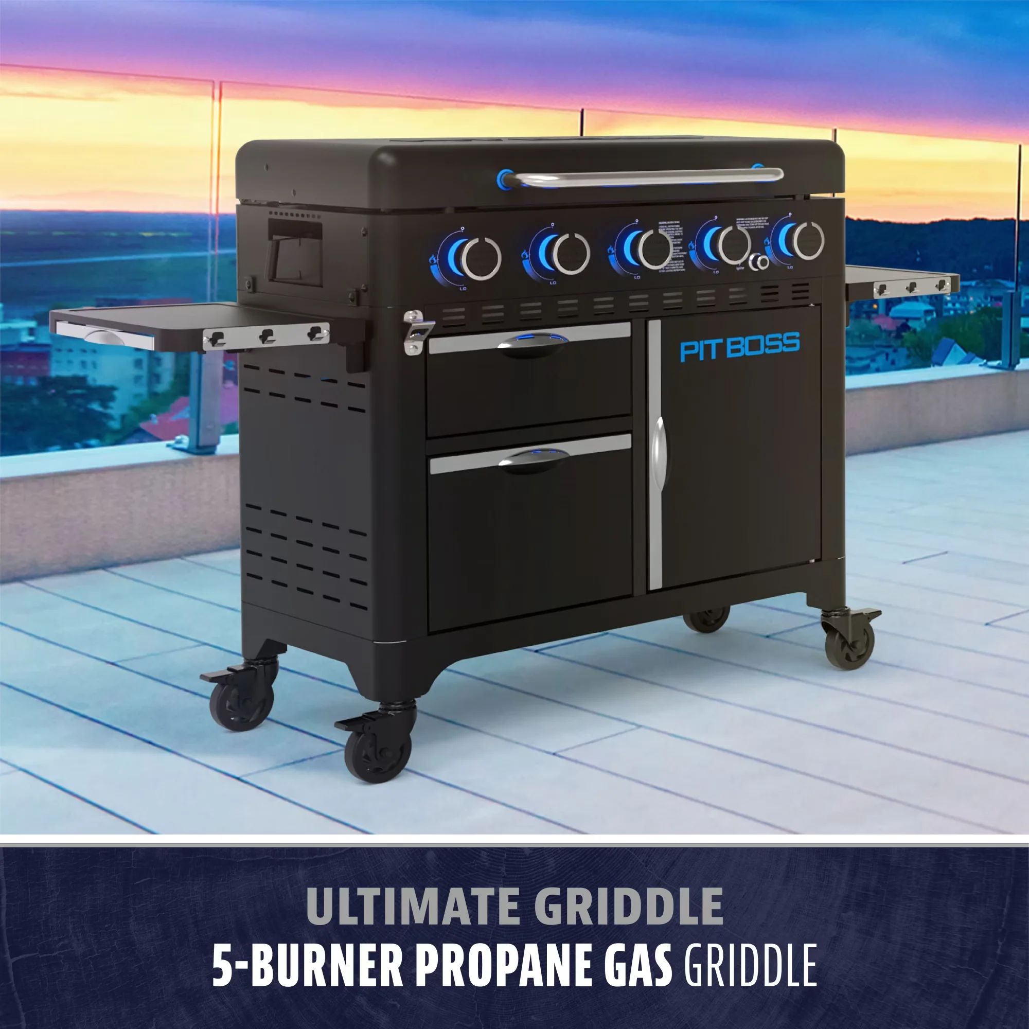 Quality Flat Top Grill with Enclosed Cabinet, Storage Rack - Stainless Steel Model 2E5DB2