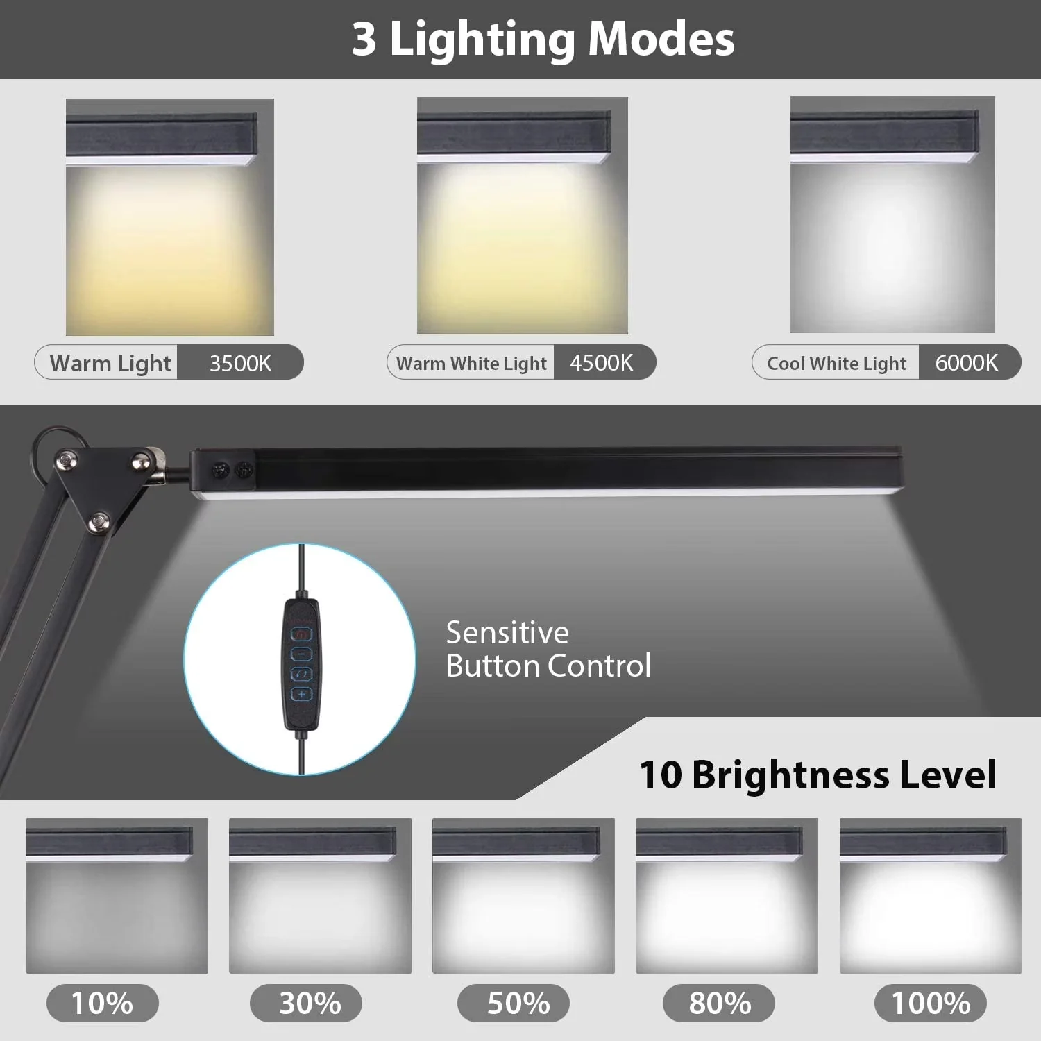 Desk Lamp Efficient with LED, Eco Friendly - Abs+Metal Black for Office, Study Model 75B3D4