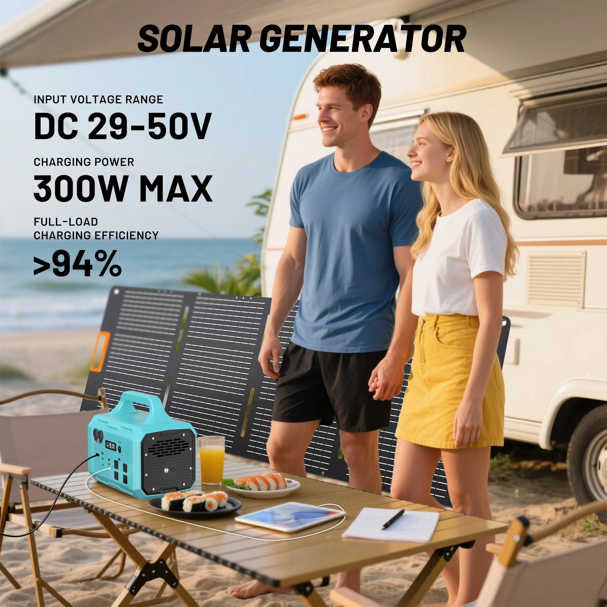 Compact Generator with 1000W, Overload Protection, Digital Display - Blue for Home, Camping Model 3E60B0