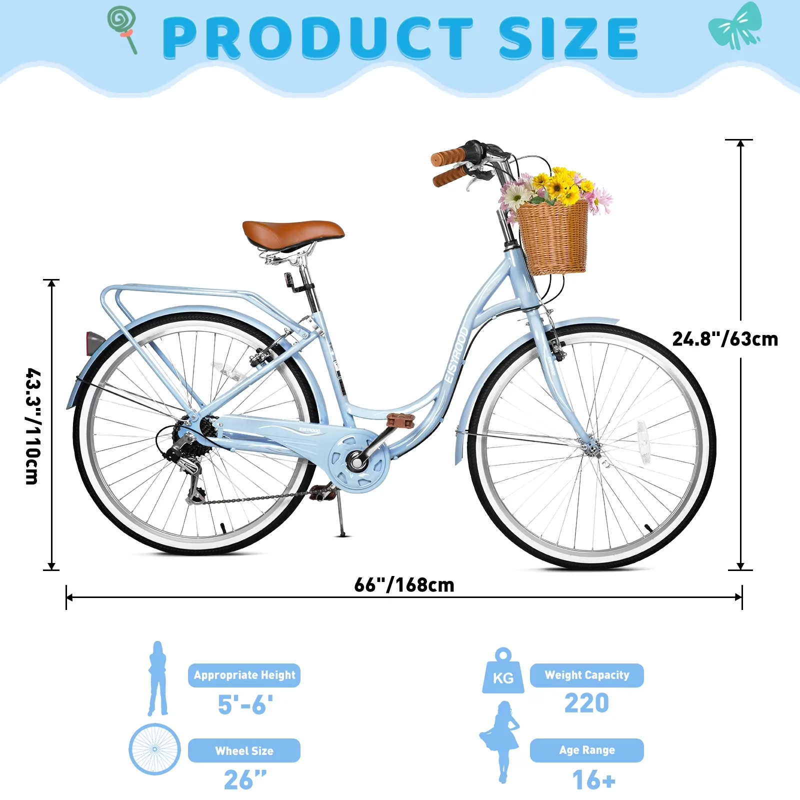 Cruiser Bike Stylish with Adjustable Seat Height, Color:Blue/ pink/ purple/cyan, Primary Material: Aluminum Alloy - Blue Model FC30B3