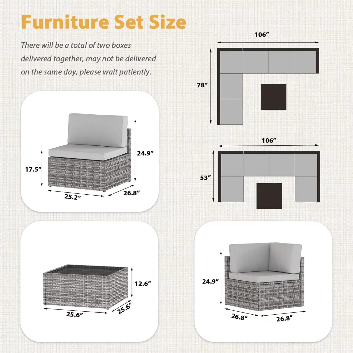 Stylish Patio Conversation Set with Danrelax 7-Piece Furniture on Sale, Table, Cushion color: Gray - Gray Rattan Wicker, Steel Model 2E71C9