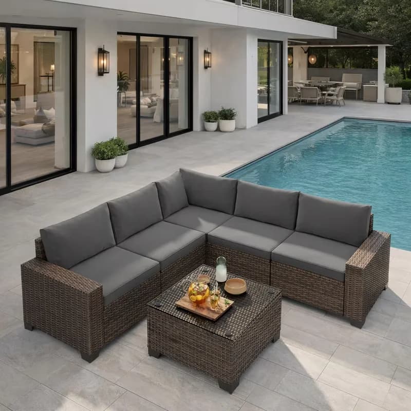 Patio Conversation Set Compact with Weatherproof, Outdoor Furniture, Discover the full collection: - High-Density Foam, Stainless... Model D20E69