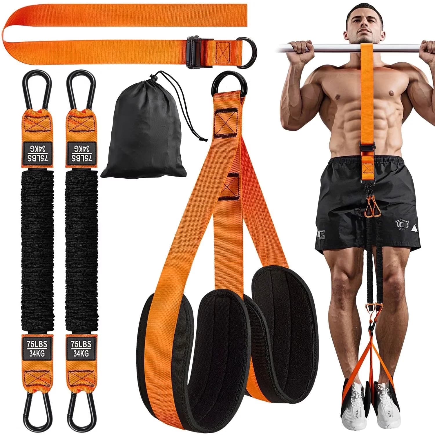 Durable Home Gym Accessory with Adjustable Straps, Adjustable Weight Resistance Band - Latex Orange Model 924FB8
