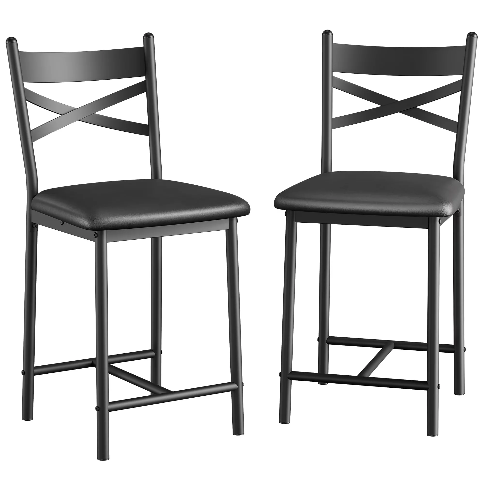 Patio Chair Essential with Back and Thick Cushion, Modern 26-Inch Counter Height Chairs - Metal, Engineered Wood, Pu Leather Brown... Model 4DC342