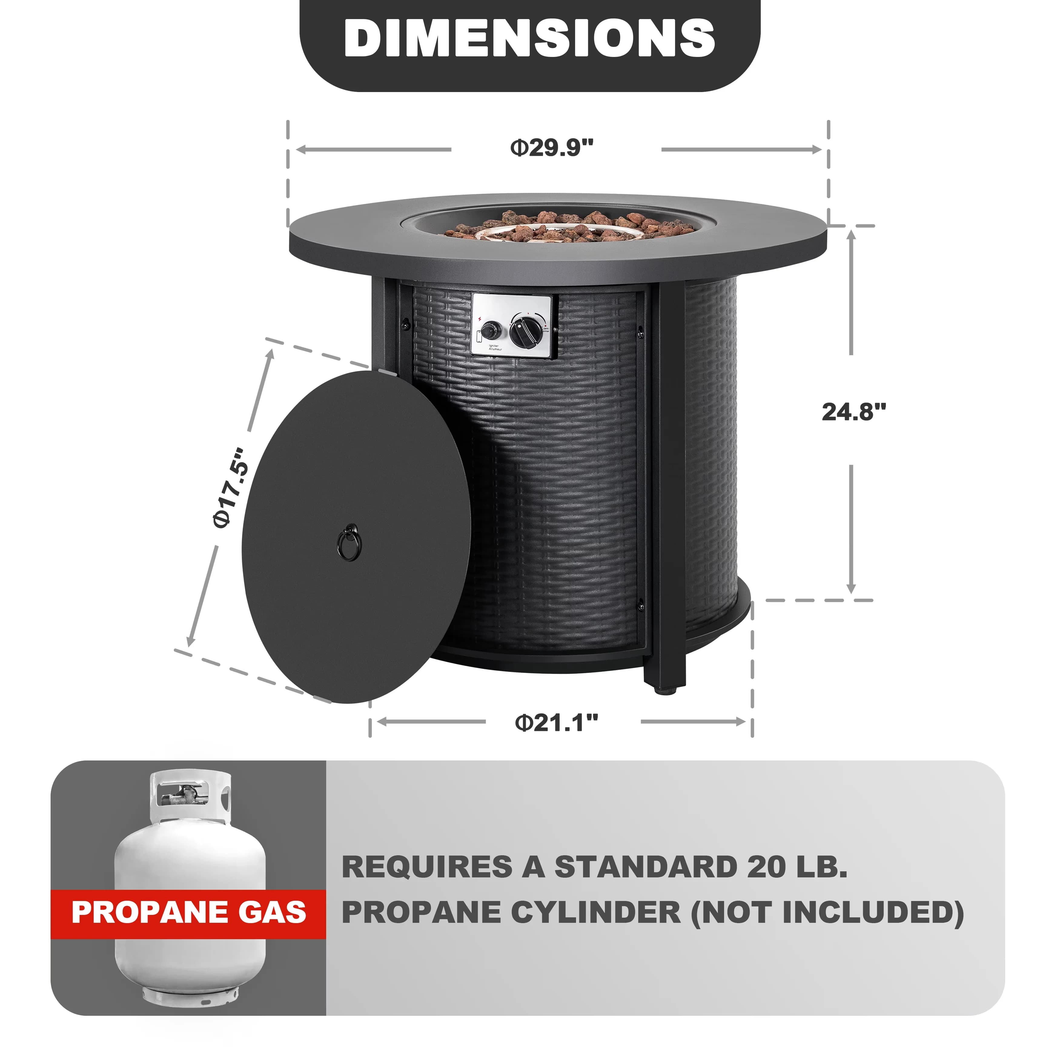 Compact Outdoor Heating with Weatherproof, Rattan Embossed Pattern - Iron&Ceramic Black Model 94E9C1