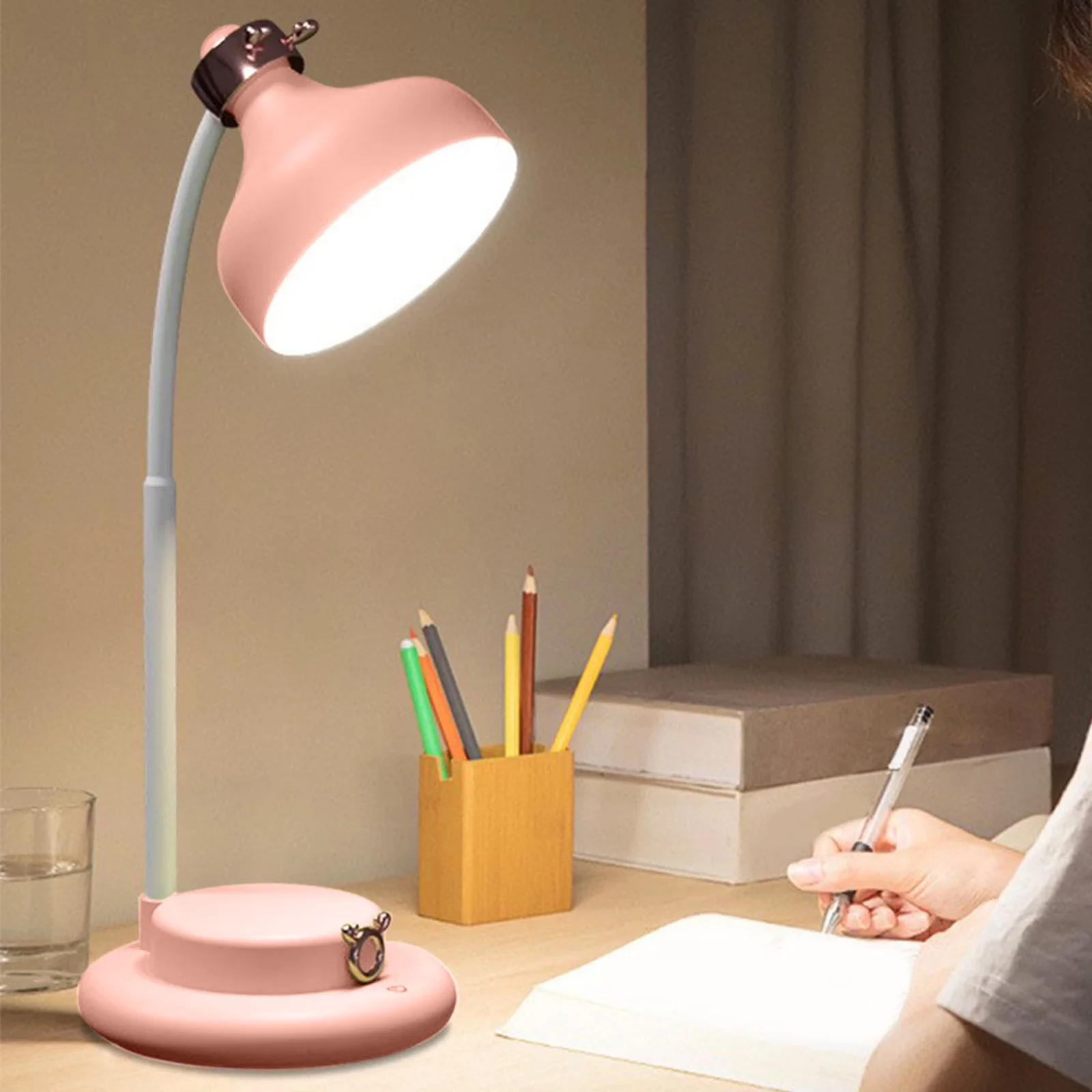 Compact Desk Lamp with LED, Battery, Touch Control Table - Pink Abs Cordless Model 75F954