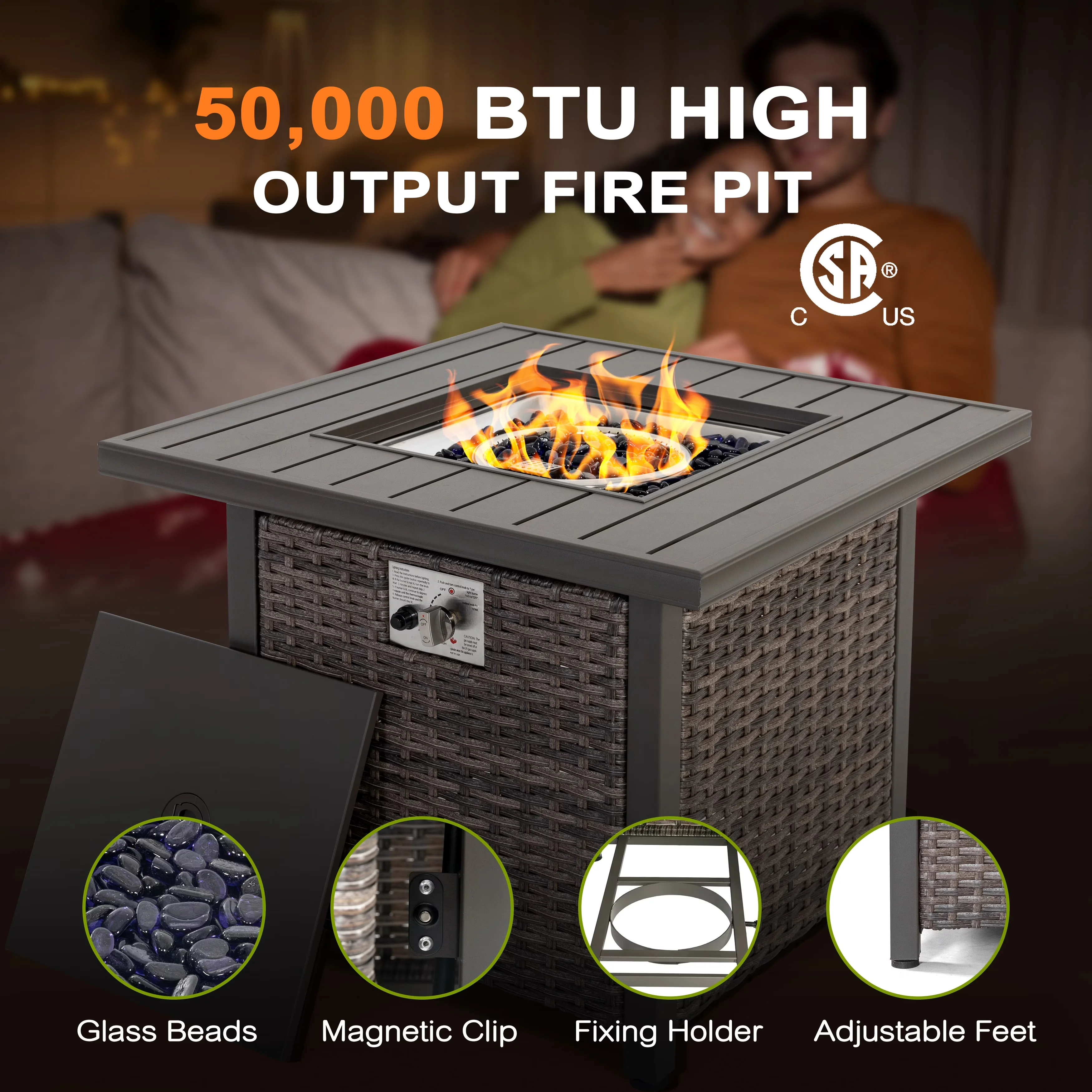 Premium Outdoor Heating with 50000 BTU, Portable - Aluminum&Rattan Brown Model C26C71
