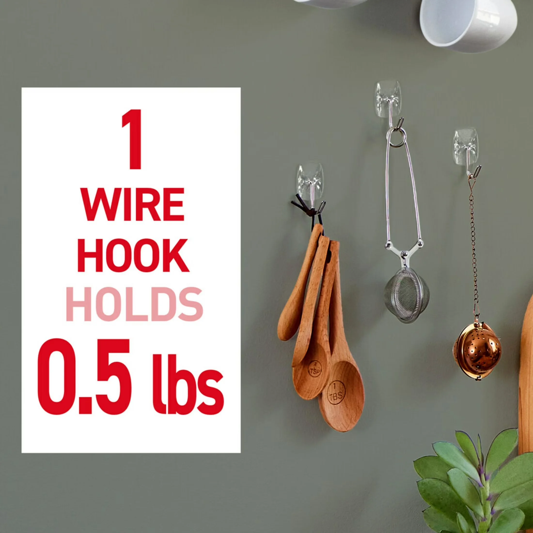 Modern Damage-Free Hanging with Easy Clean, Small Wire Toggle Hooks - Plastic Clear Model D53B56