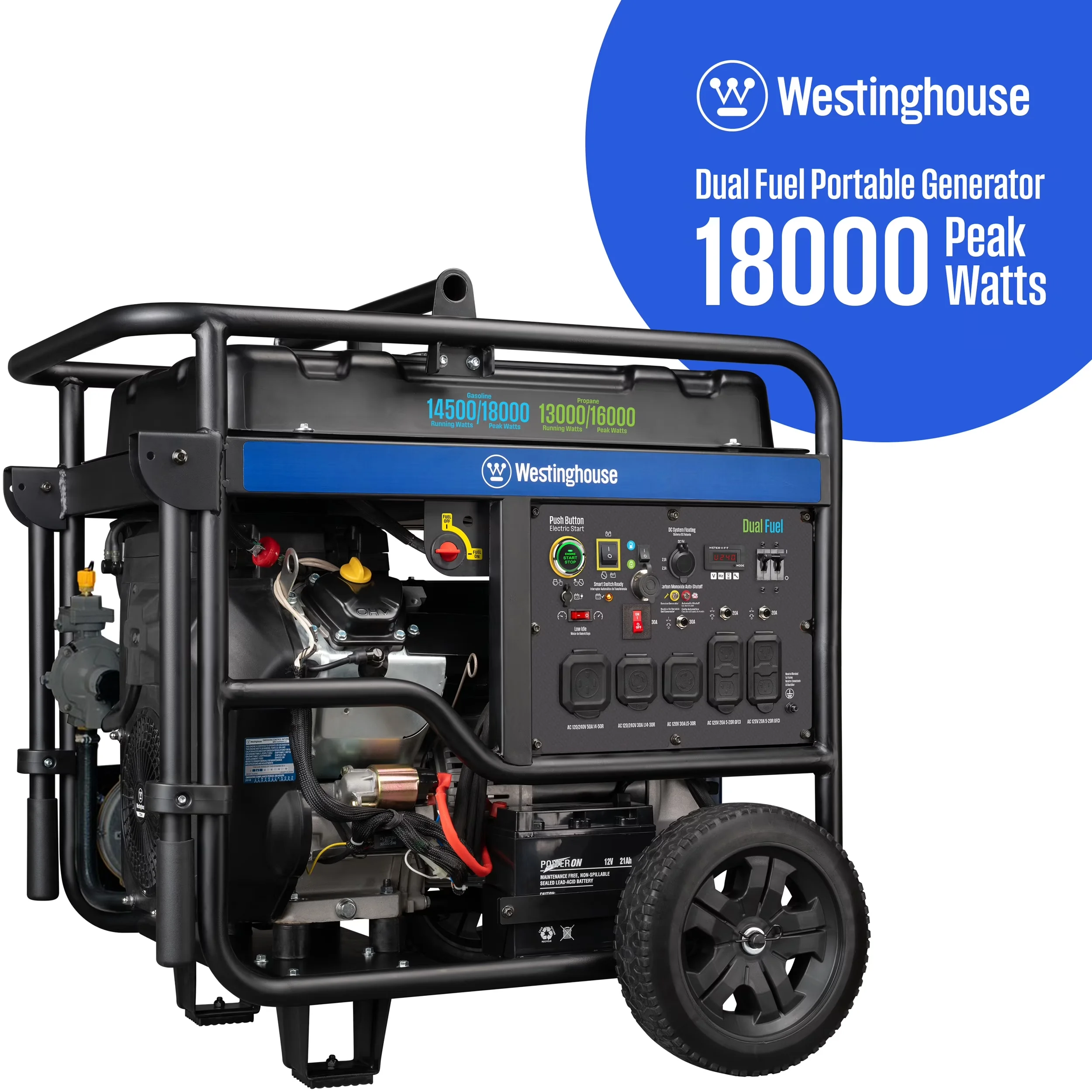 Efficient Generator with Remote Electric Start, Transfer Switch Ready, Gas & Propane Powered - Model E531F2