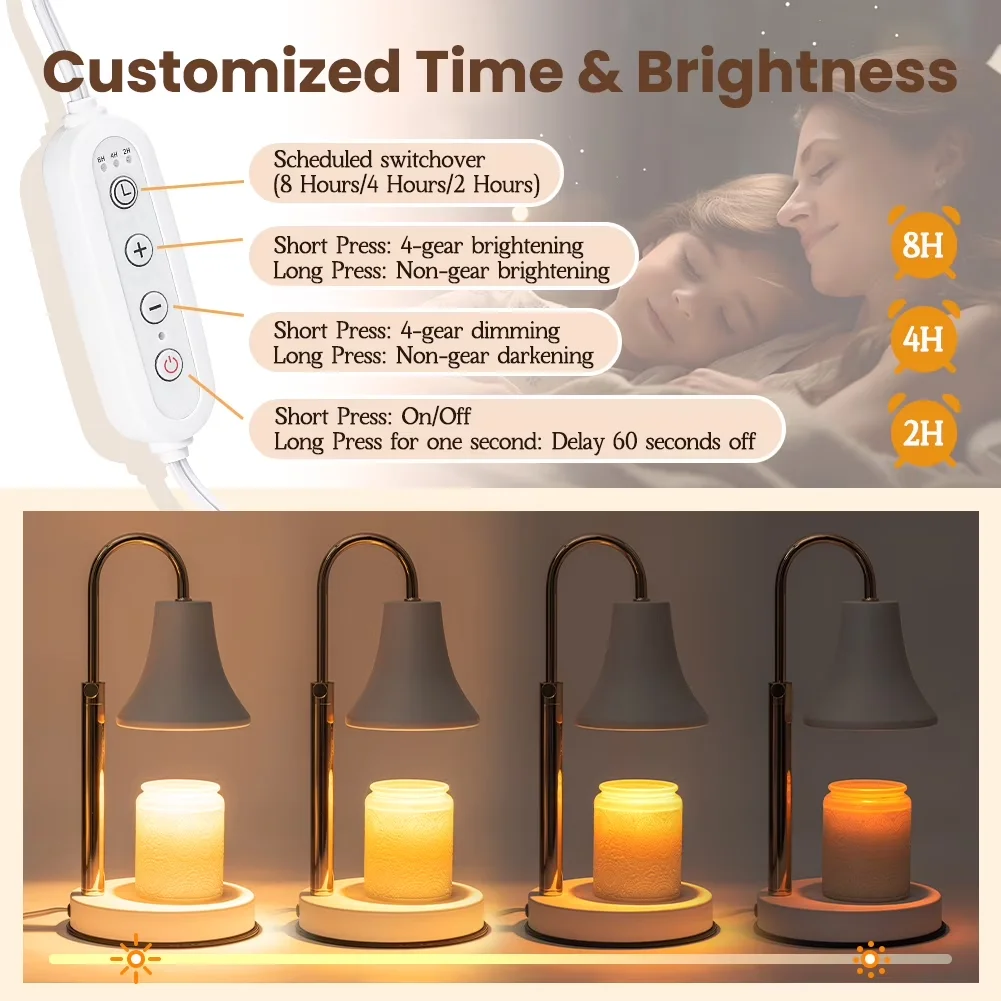 Versatile Desk Lamp with Modern, Candle Warmer - Glass&Metal&Wood Gold for Bedroom, Home Model CE0AFC