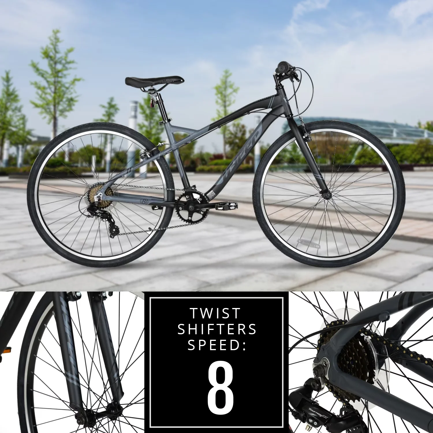 Premium Road Bike with Adjustable Seat Height, Adults Ages 14+, 700c Urban Hybrid - Gray Model CC0DBF
