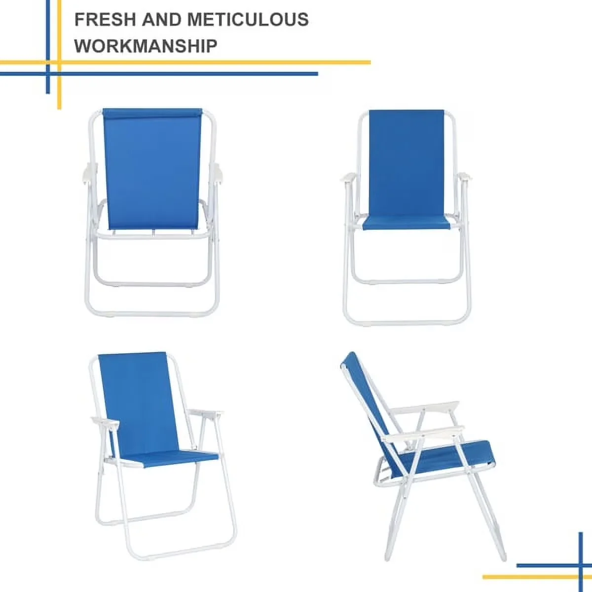 Premium Beach Chair with Portable, Foldable, Gray Arms - Blue Oxford - Commercial Quality Model 148E5E