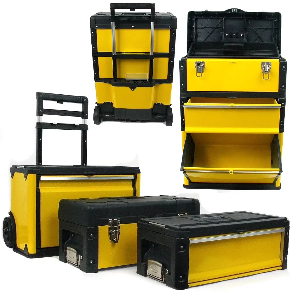 Toolstorage Quality with Lockable, MATERIALS - Steel, Polymer., Foldable Handle and Tough Latches - Plastic Yellow Model 95EE11