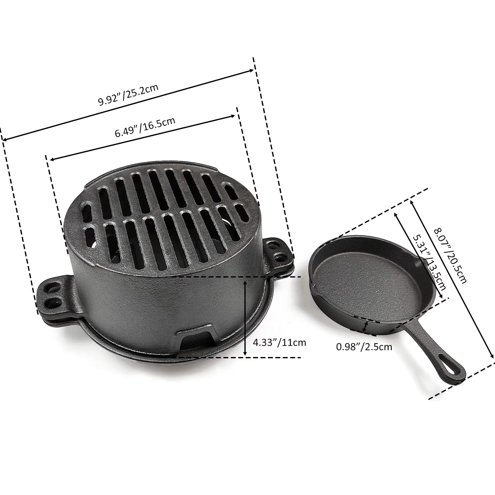 Modern Flat Top Grill with Portable, Charcoal, Pre-seasoned Hibachi - Cast Iron Black for Outdoor, Camping Model C360B9