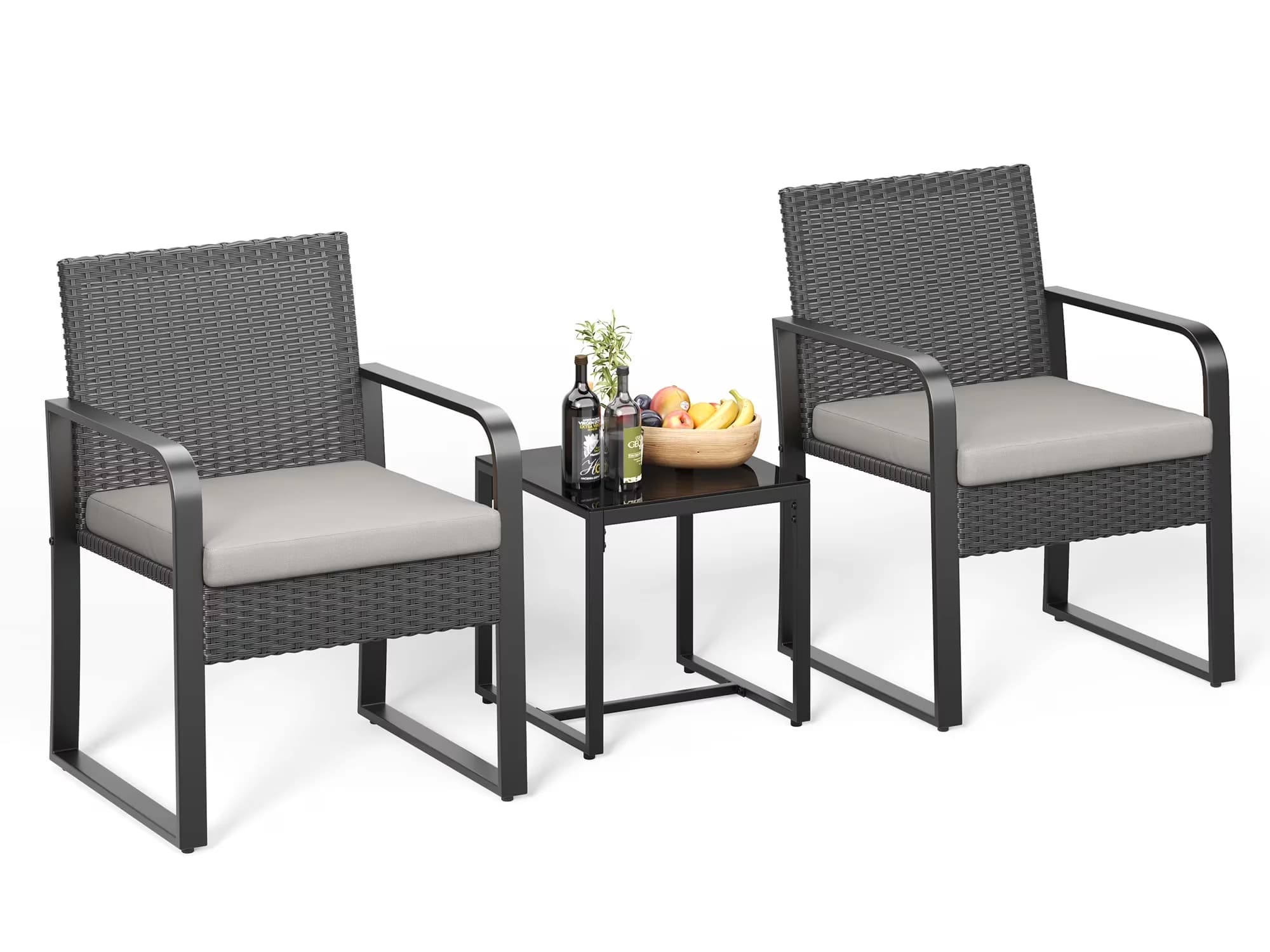 Professional Patio Dining Set with Weatherproof, Glass Table - Metal, Steel Frame, Glass Gray Model 96AAE6