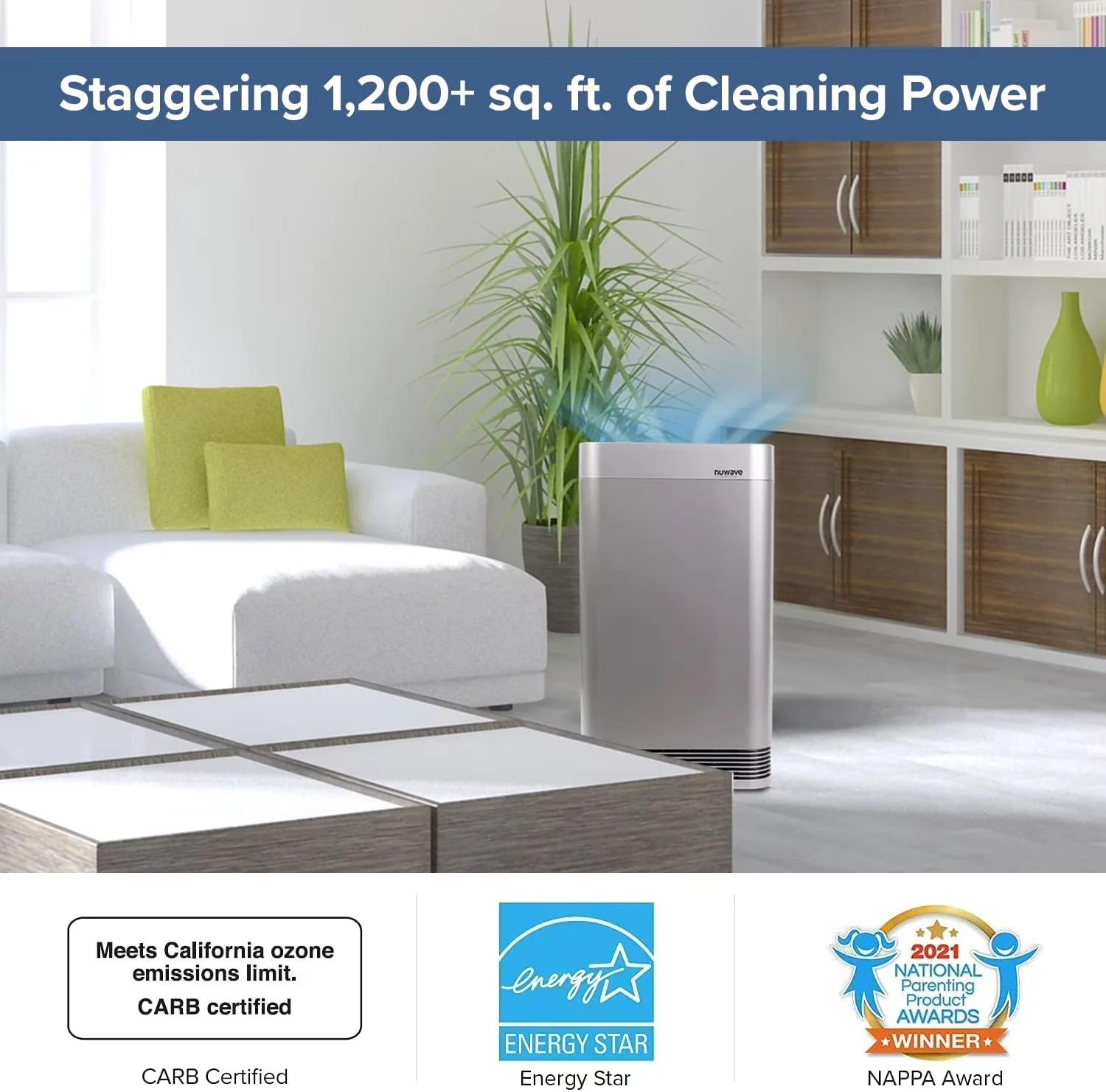 Compact Air Purifier with Variable Speed, Filter Change Indicator - Silver Model 628B5F