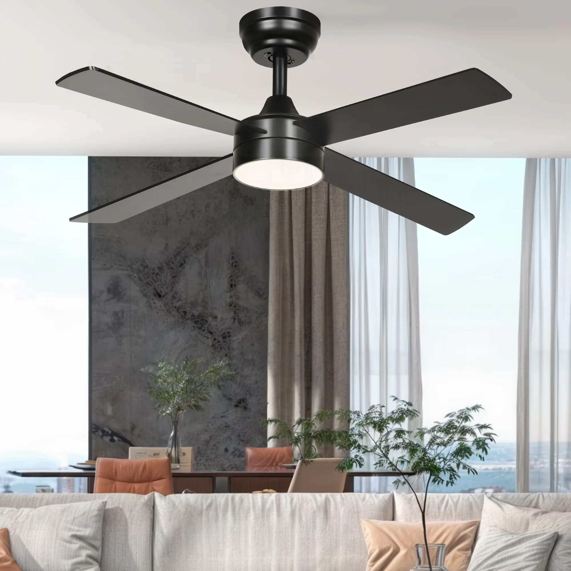 Quality Ceiling Fan with LED, Modern, Remote Control - Black for Multiple Applications Model 44D1DE