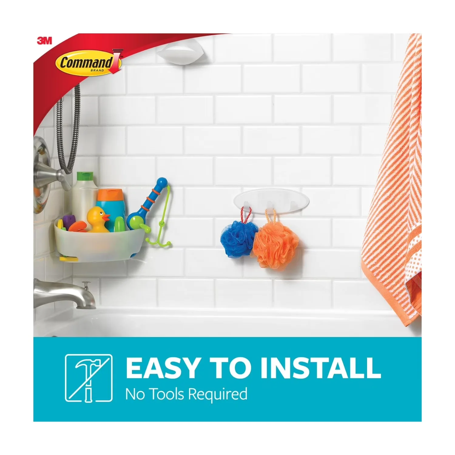 Sleek Damage-Free Hanging with Wall-Mountable, INCLUDES – 1 Multi-Hook, 2 Large Strips - White Plastic Model B912C2