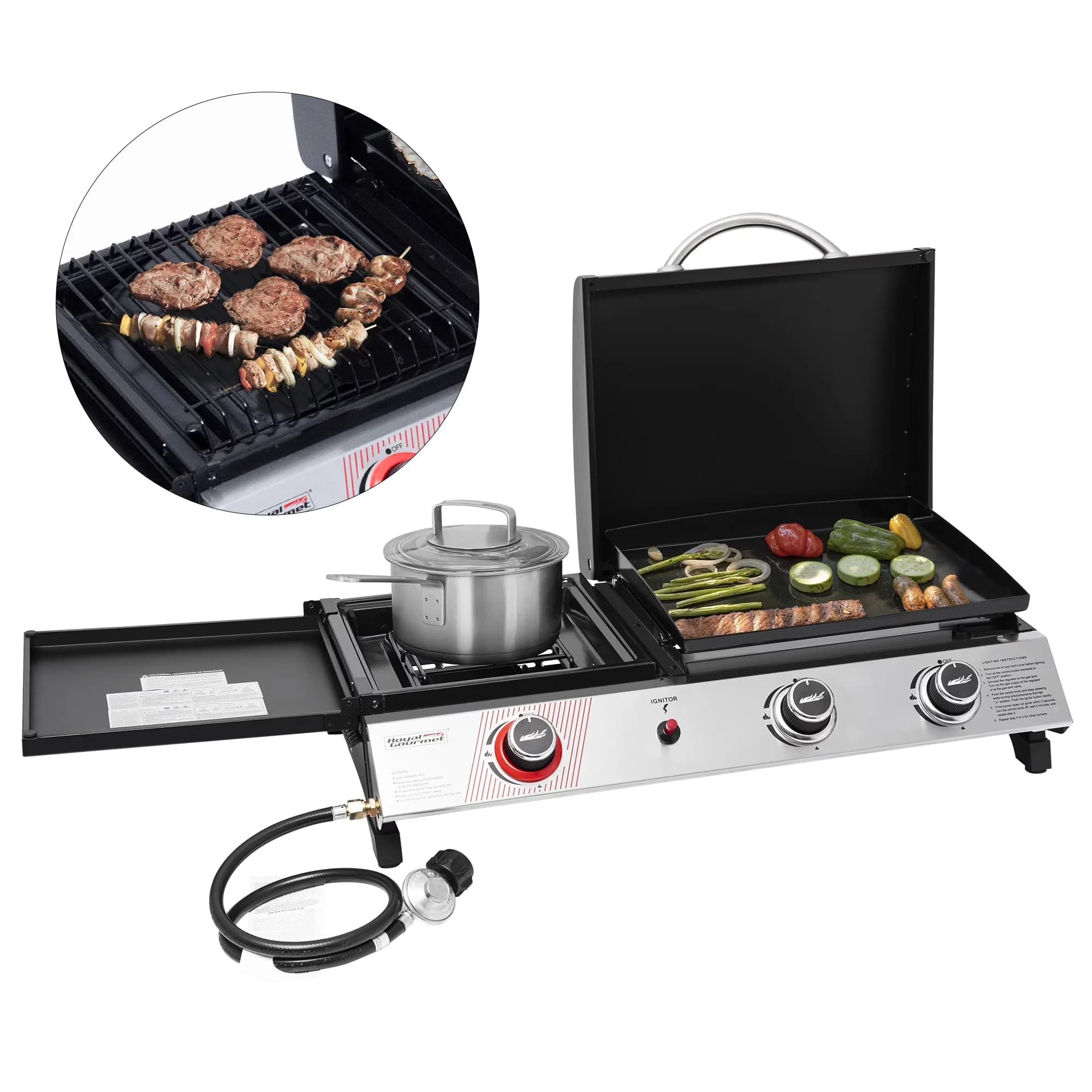 Flat Top Grill Versatile with Portable, Side Burner - Steel (Main Body) Model 0FFE68