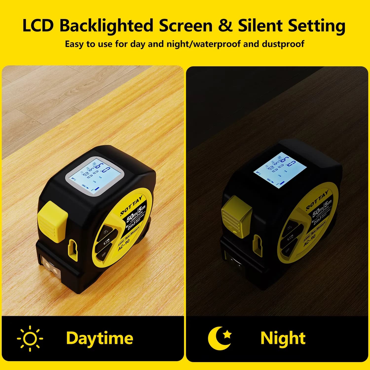 Premium Measuring Layout with Adjustable, Backlighted Display & Silent Setting: - Plastic, Stainless Steel Model 22502E