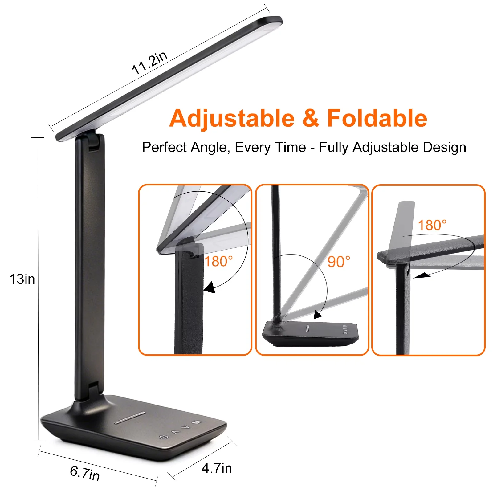 Durable Desk Lamp with LED, Standard Lamps - Plastic Black for Home Office, Study Model FDF419