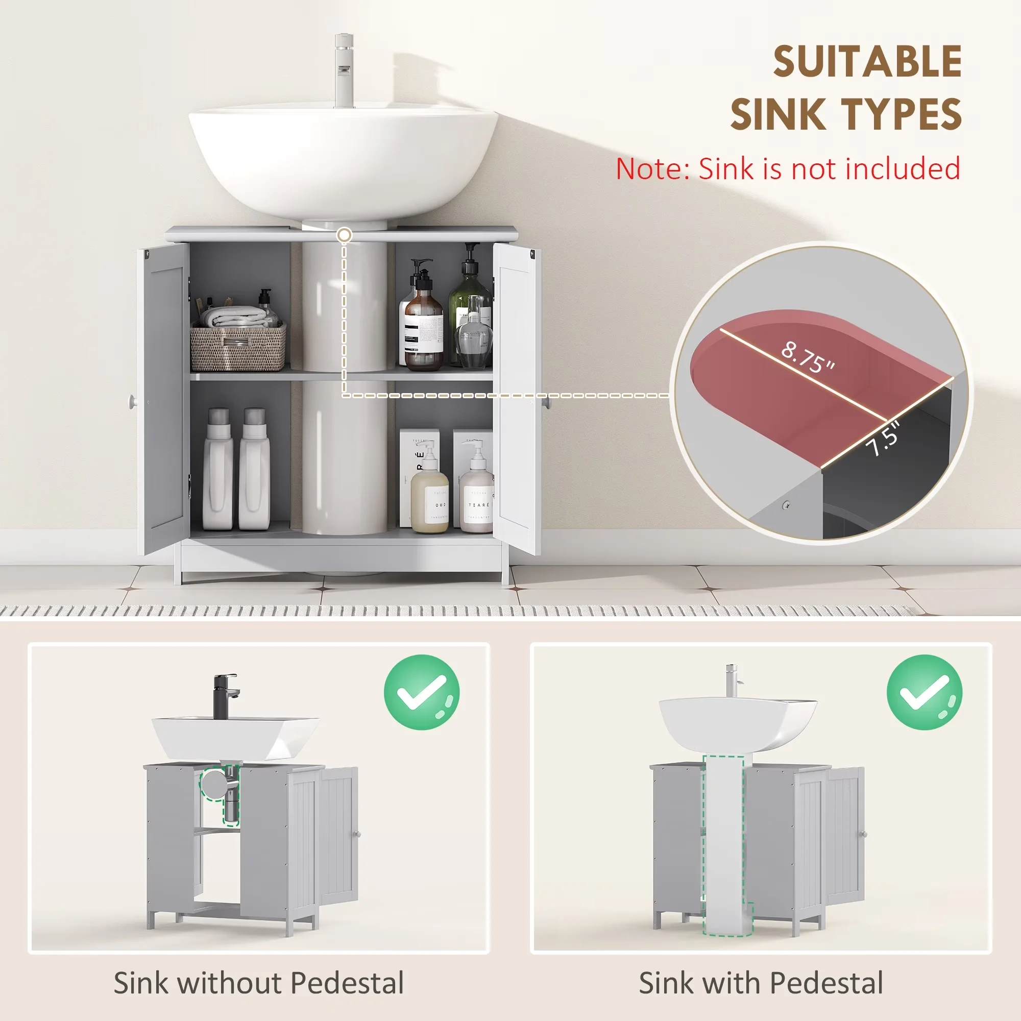 Compact Bathroom Renovation with Assembly required, Under Sink Cabinet - Model 1E6B7E