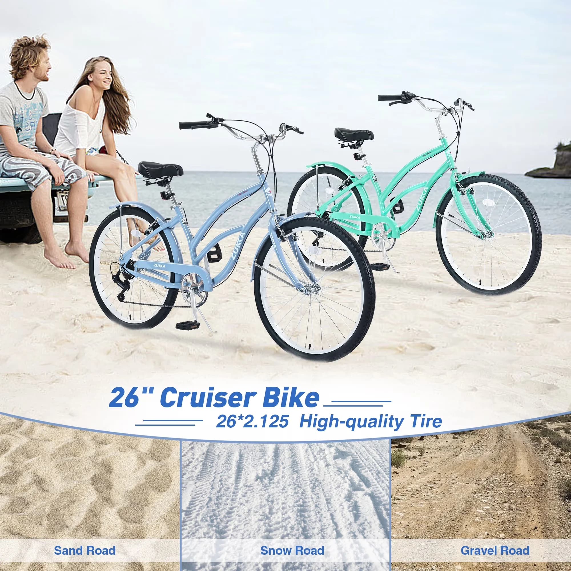 Quality Cruiser Bike with Adjustable Speed, Adjustable Seat Height, 26inch Bikes - Blue Model 4B7972