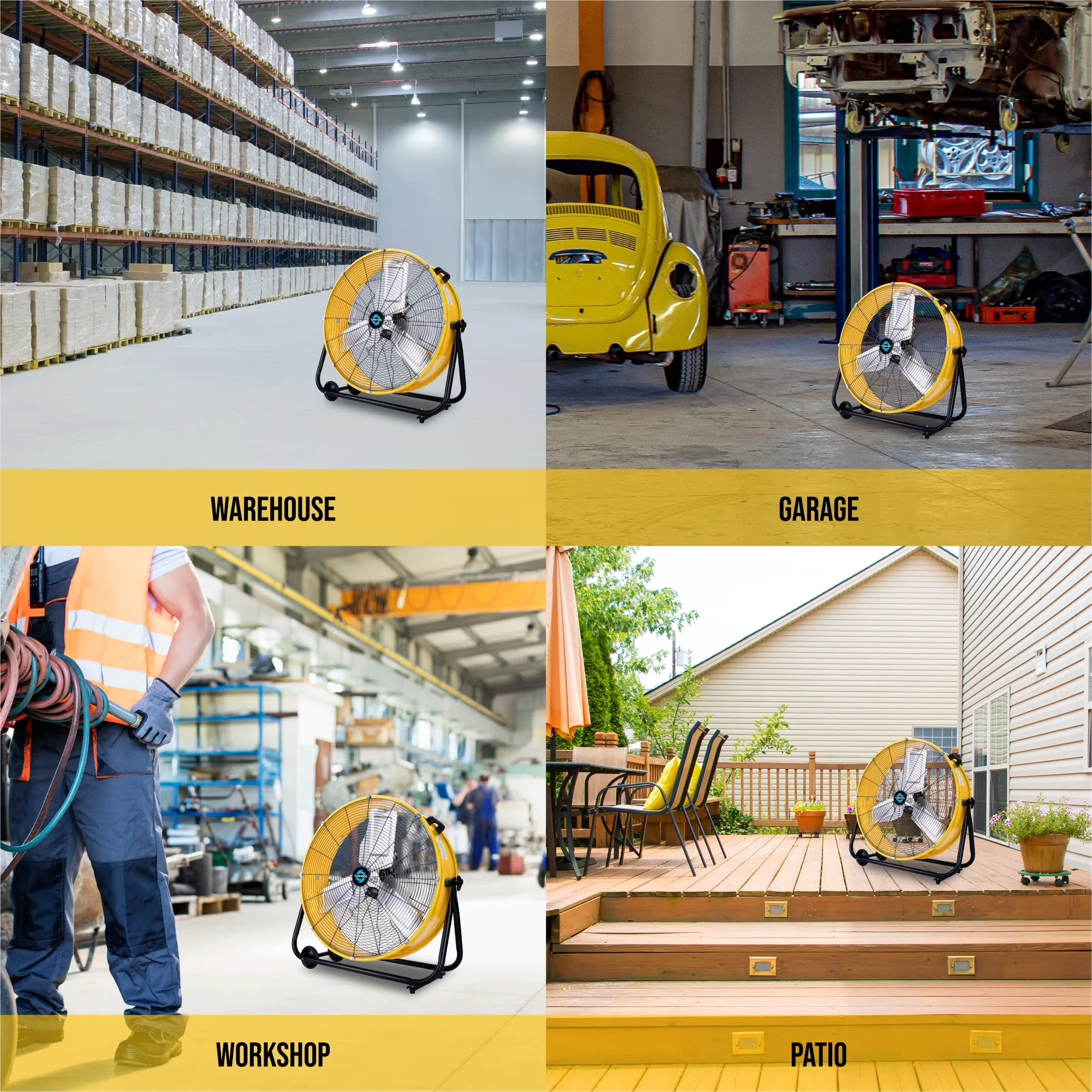 Quality Fans In Cooling with Tilt Mechanism, 3 Speed Air Circulator Fan - Steel Yellow Model BECD66