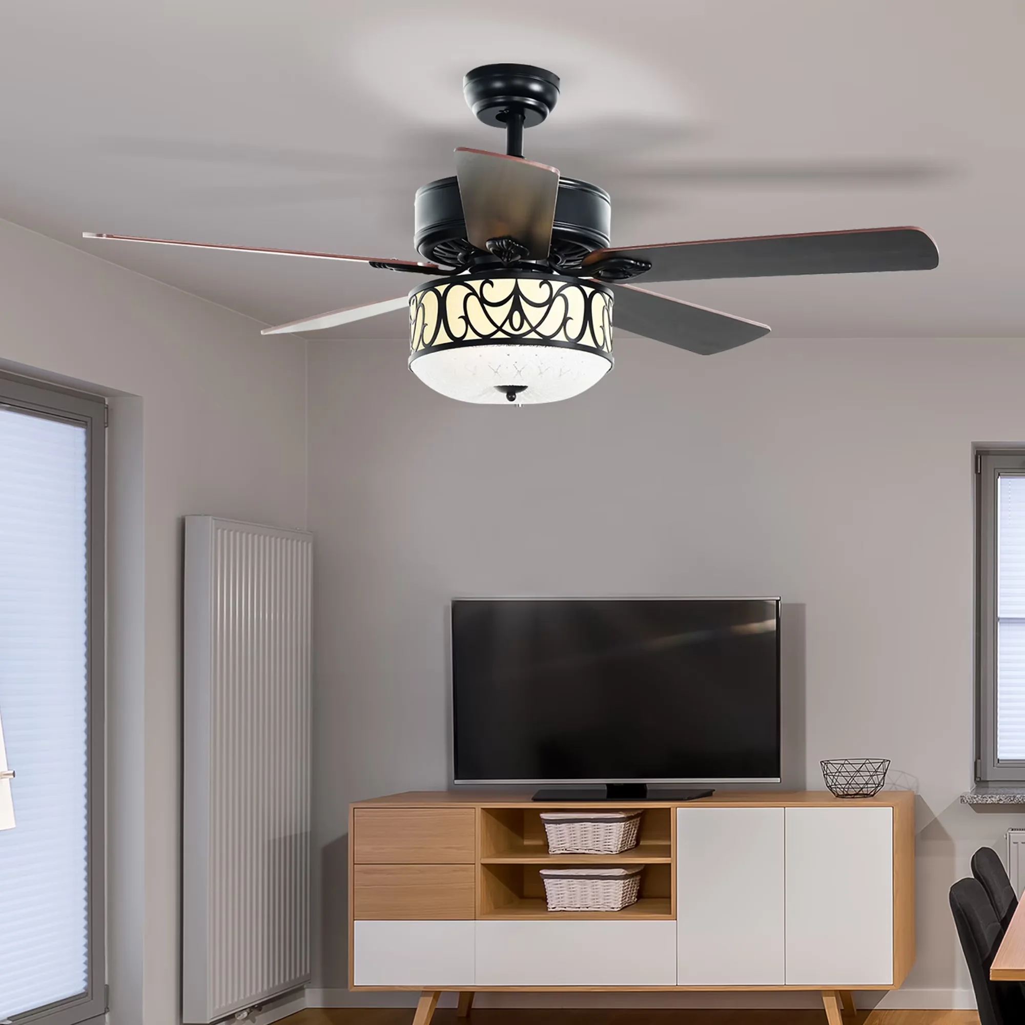 Professional Ceiling Fan with Incandescent, Modern - Glass Black Light Model 4B95D2